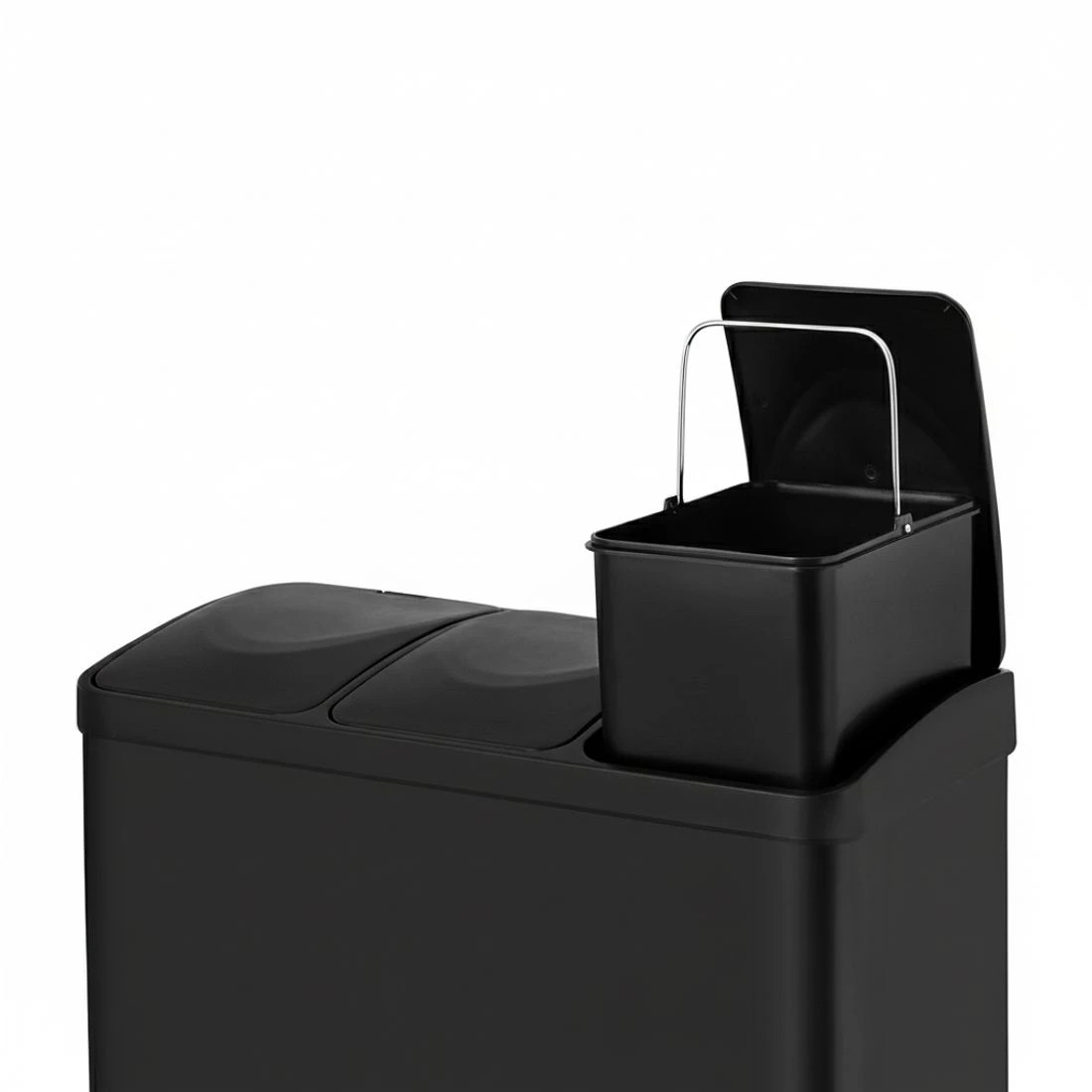 2 Cefito Pedal Bins Rubbish Bin Triple Compartments Waste Recycle Dustbins 45L - Black, 2 of 4