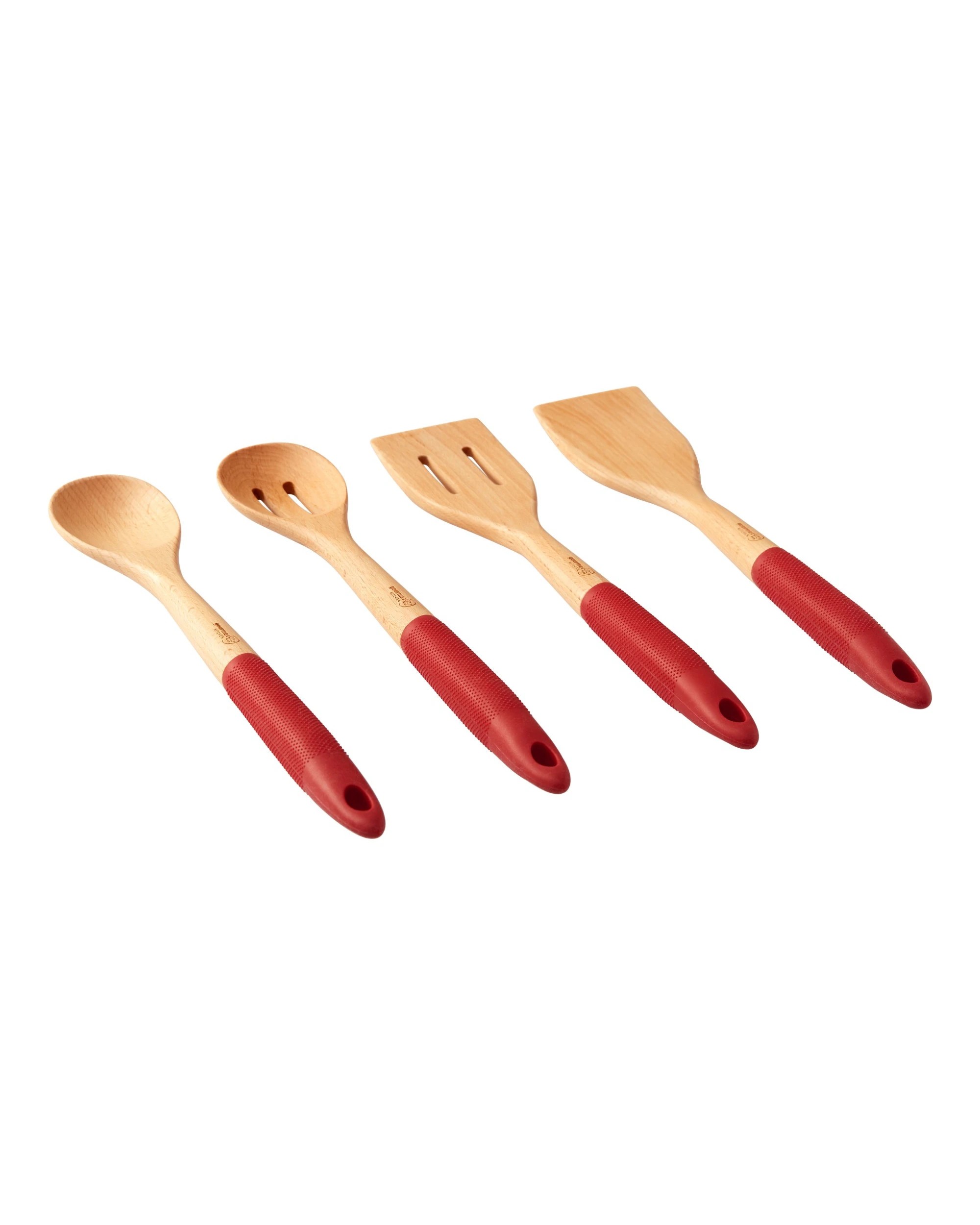 3 Gourmet Kitchen 4 Piece Rustic Beech Wood Kitchen Utensil Set with Silicone Grip - Red, 3 of 9