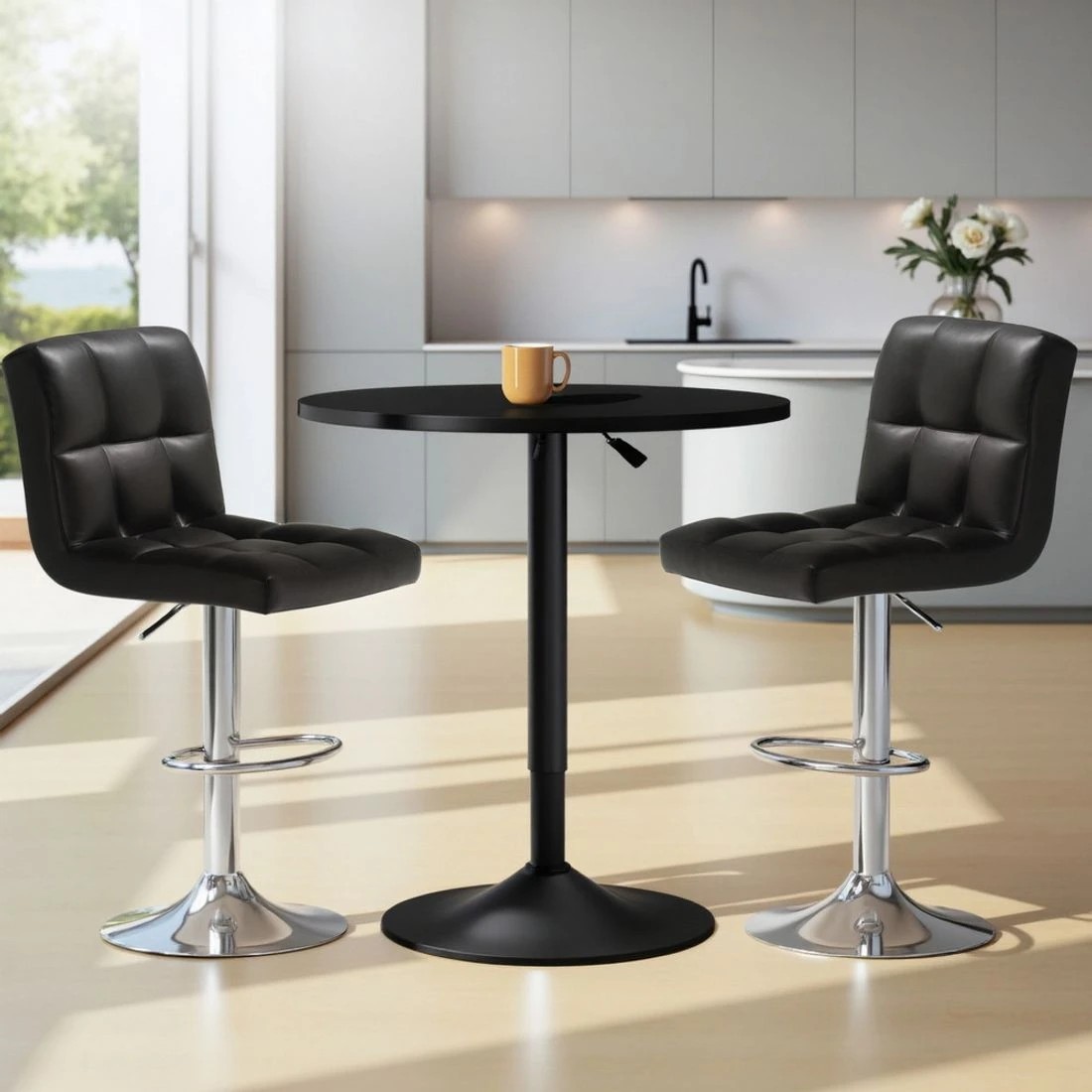 3 Artiss Bar Table and Stools Set Dining Desk Kitchen Chairs Cafe Pub - Black, 3 of 7