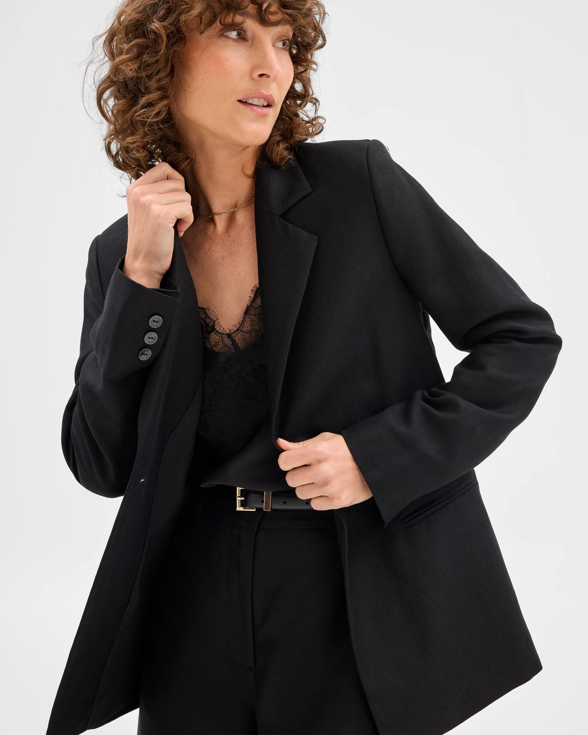 7 Linen Blend Single Breasted Blazer - Preview BLACK, 7 of 7