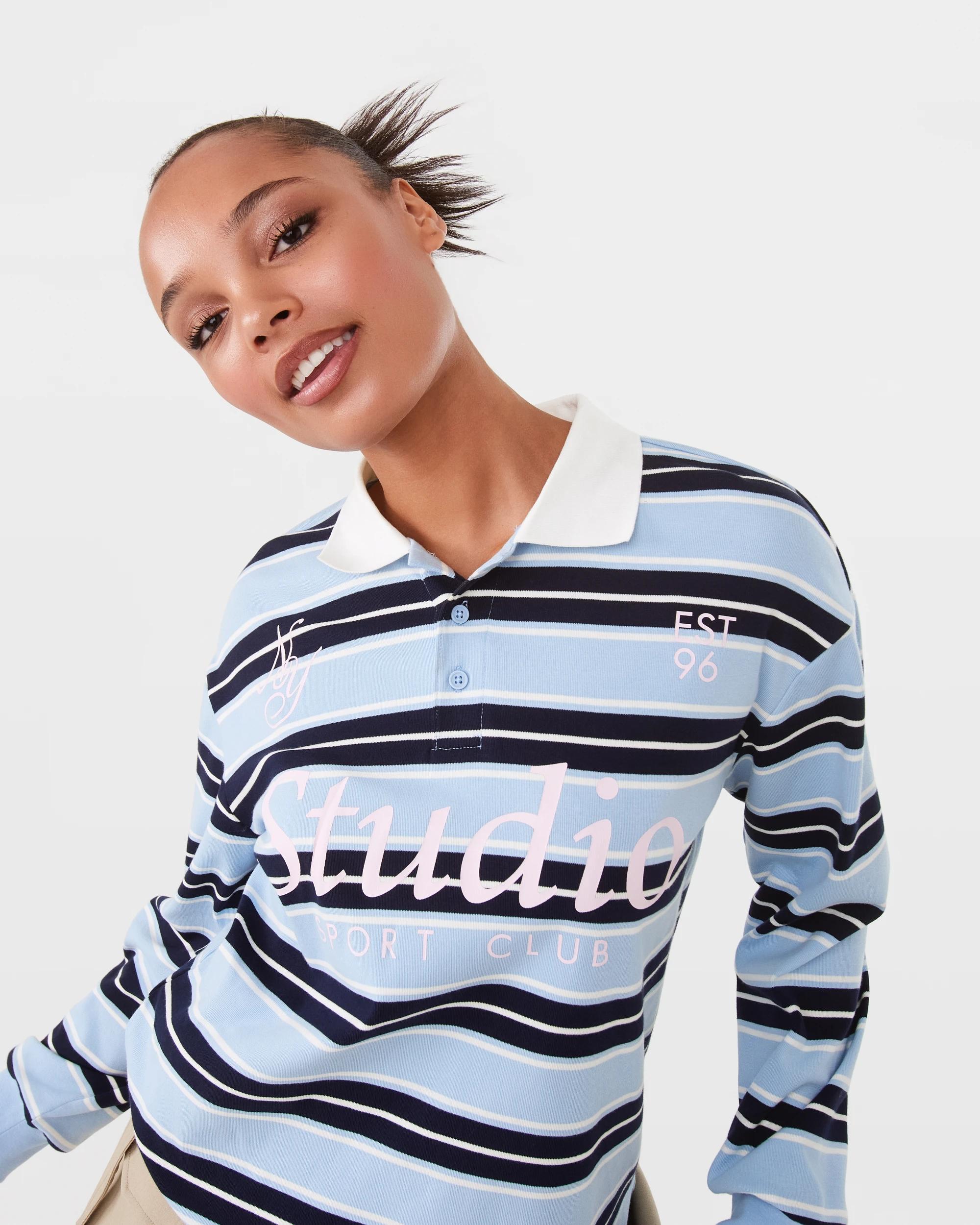 5 Long Sleeve Print Polo Shirt Blu Stripe, 5 of 8