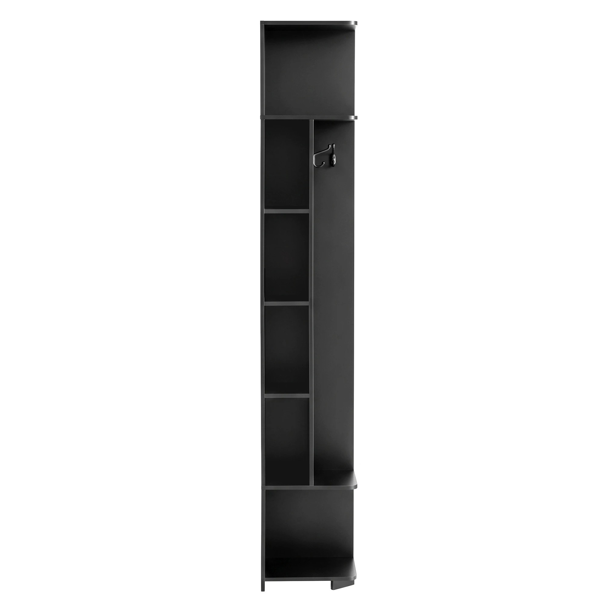 Artiss Corner Bookshelf 6-Tier Shelving with Coat Rack - Black - Kmart