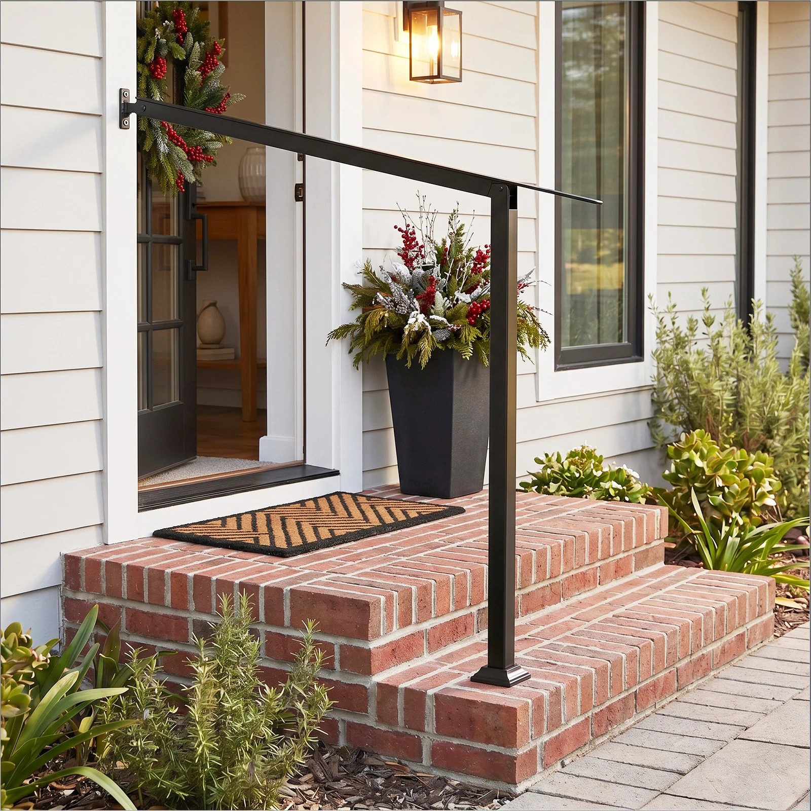 6 Costway 1 Pack Galvanized Steel Handrails 2 Step Stair Railing Kit, 6 of 7