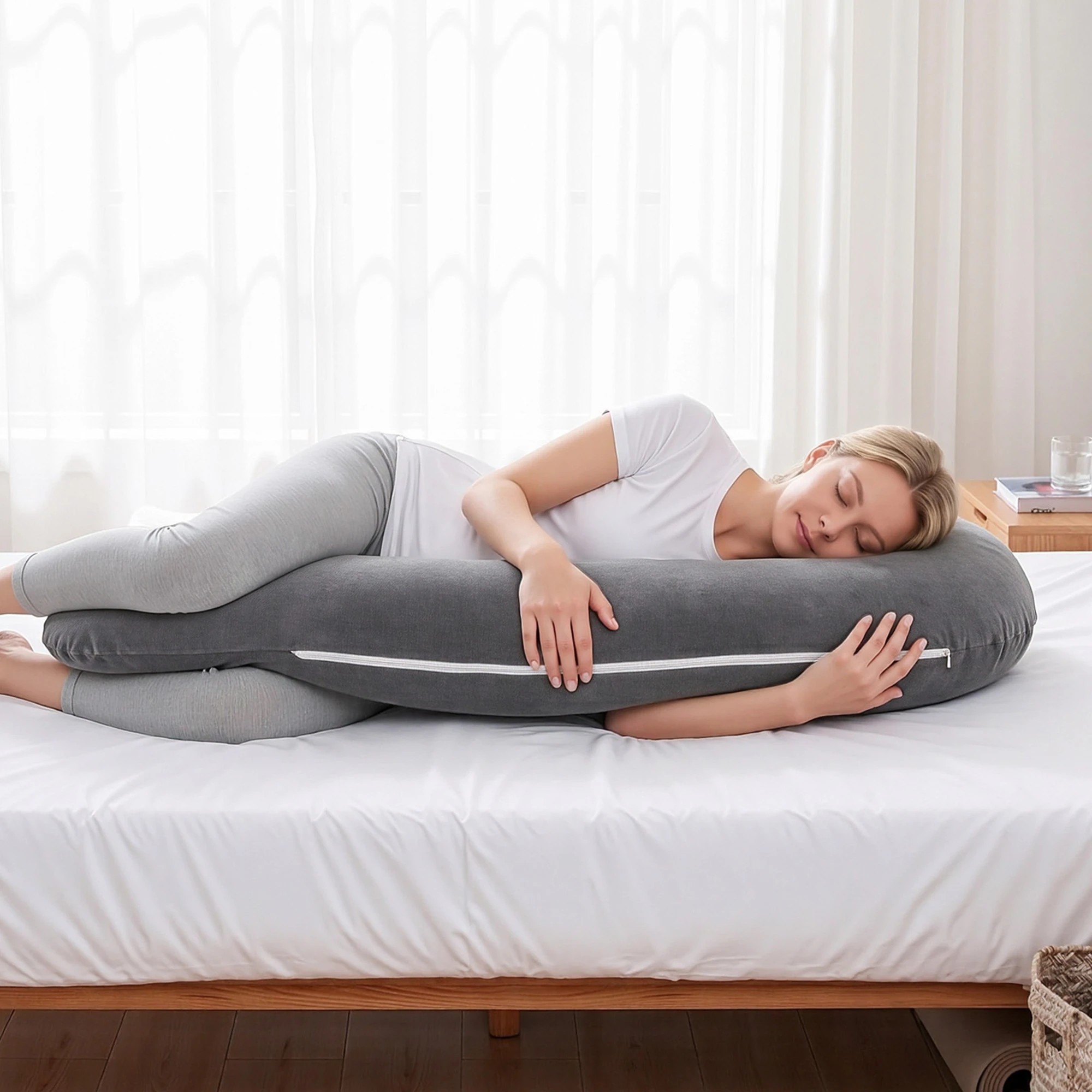 8 Giselle Bedding Maternity Pillow for Side Sleeping Cotton L-Shaped - Grey, 8 of 9