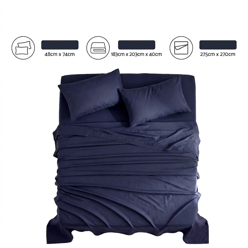2 Giselle Bedding 500TC Cotton Sheet Set 40cm Deep Pocket for Hot Sleeper - King Bed - Blue, 2 of 9