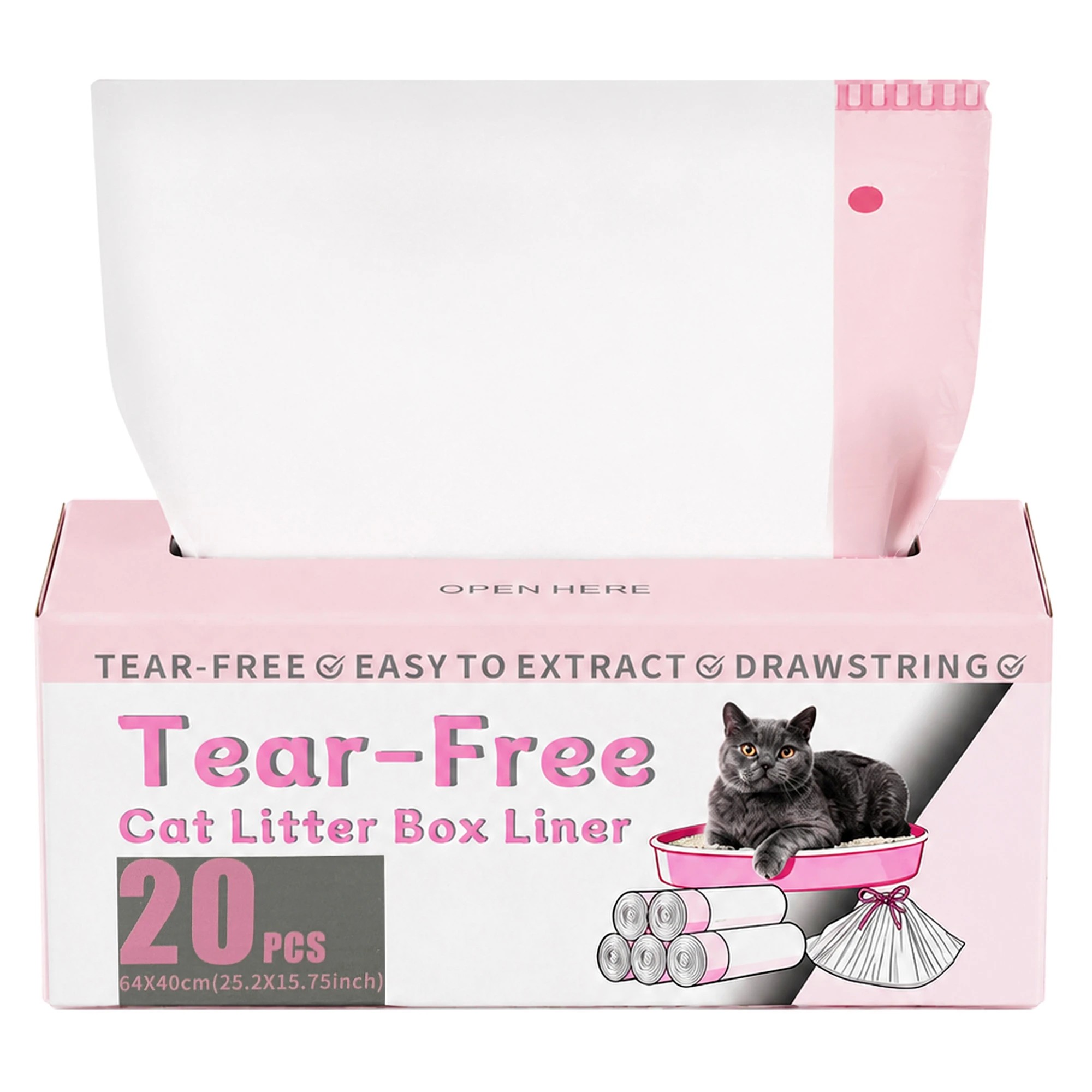 2 Pawz Cat Litter Bags 120 Count Drawstring 64 x 40cm 10kg HDPE White Pink, 2 of 8