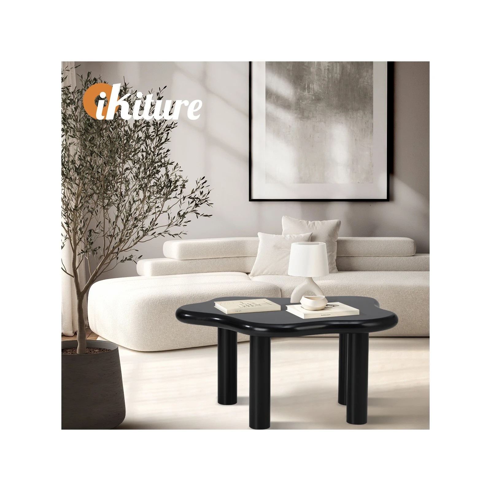 5 Oikiture Coffee Table Side Tables Sofa Cafe Desk Cloud Irregular
 - Black, 5 of 10