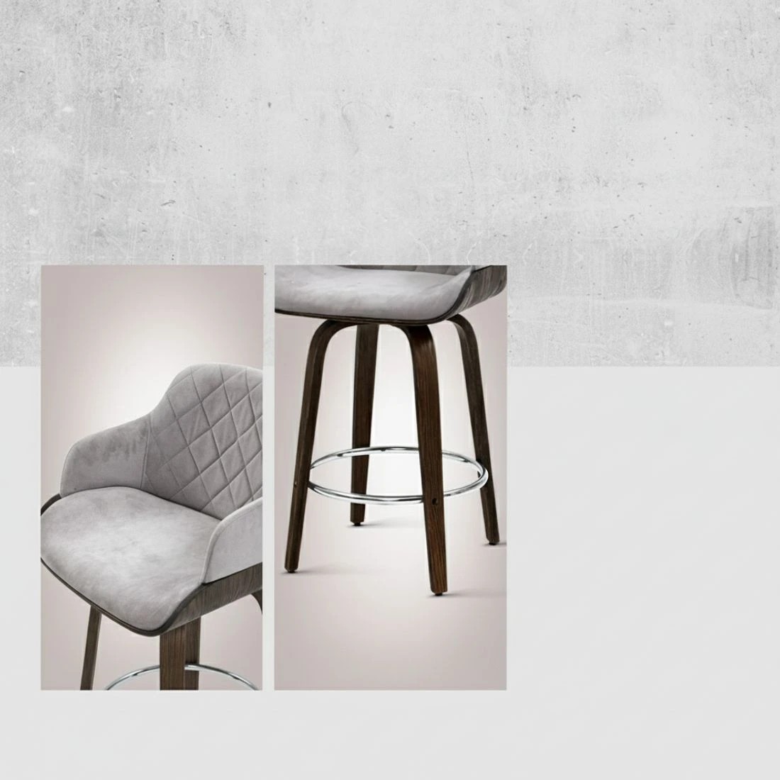4 Artiss 4x Bar Stools Swivel Velvet Padded Wooden - Grey, 4 of 5