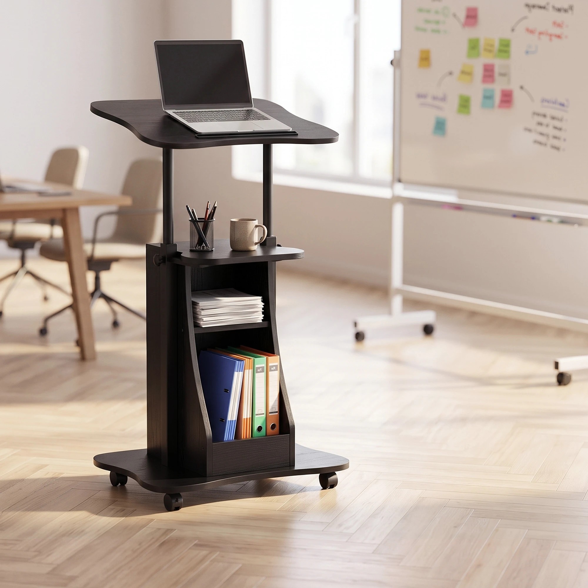 5 Artiss Mobile Podium Stand with Lockable Wheels Height Adjustable Laptop Desk - Black, 5 of 10
