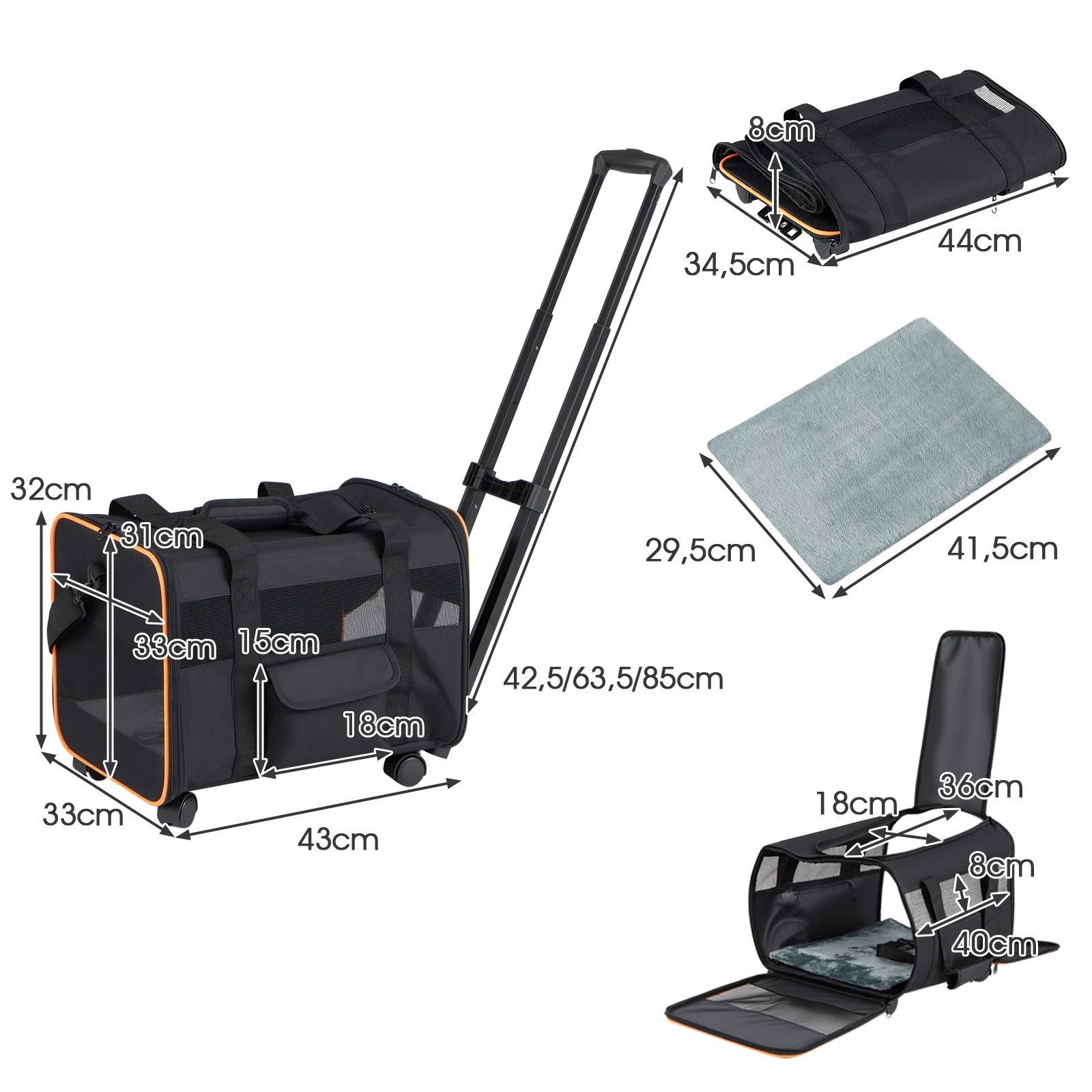 2 Costway Rolling Pet Carrier Foldable Soft-sided Dog Travel Crate w/Telescopic Handle, 2 of 5