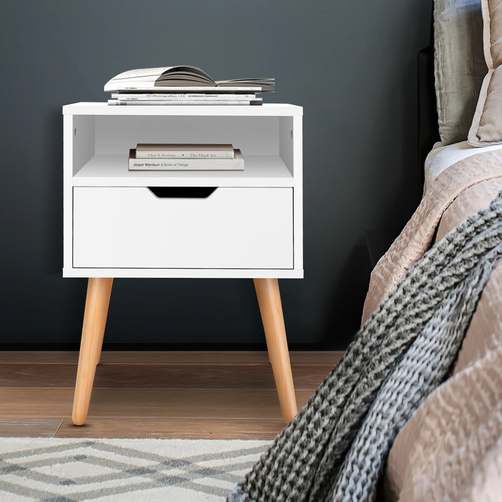 5 Alfordson Bedside Table Nightstand Side Storage Cabinet Scandinavian - White, 5 of 10