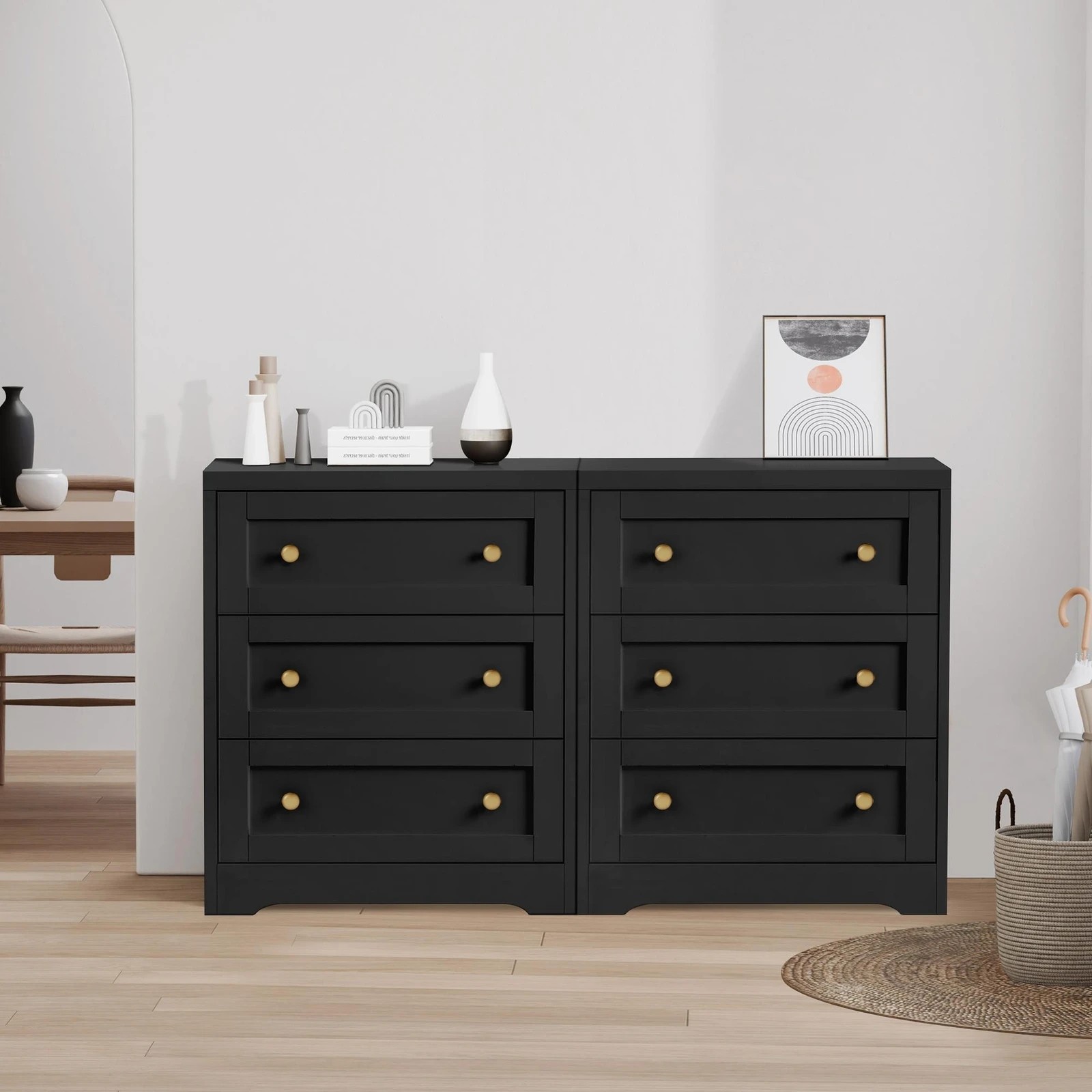 8 Alfordson 2x Chest of Drawers Storage Cabinet Bedside Table Hamptons Drawers - Black, 8 of 8