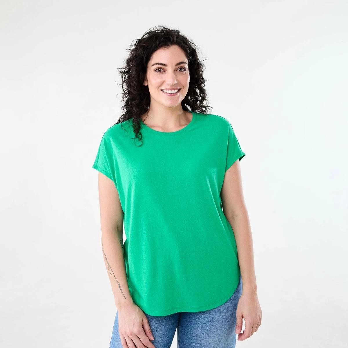 1 Short Sleeve Linen Blend Extended Sleeve Top Simply Green, 1 of 6