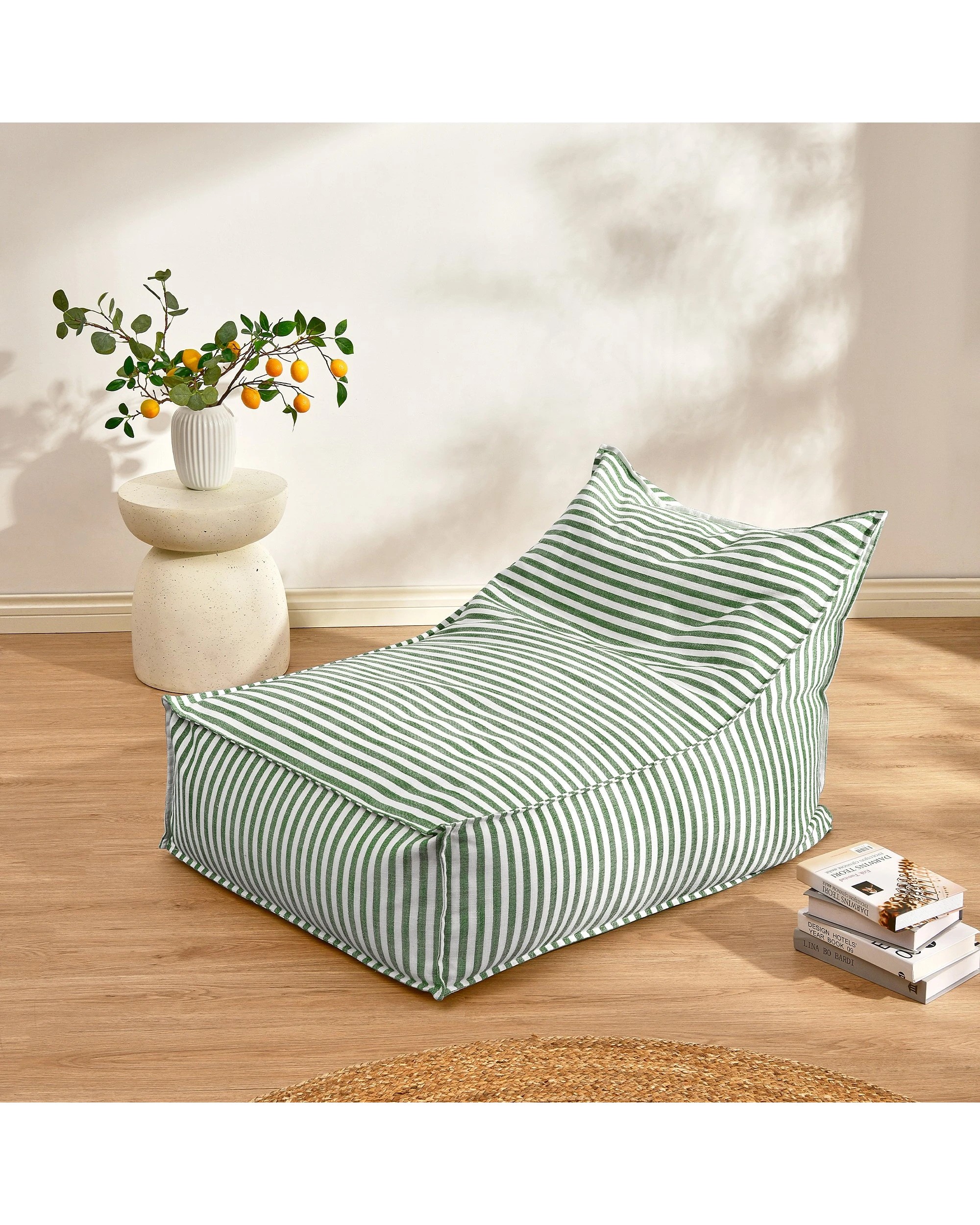 1 Cadence & Co. Oscar Faux Linen One Seater Bean Bag Lounge Cover - Olive, 1 of 7