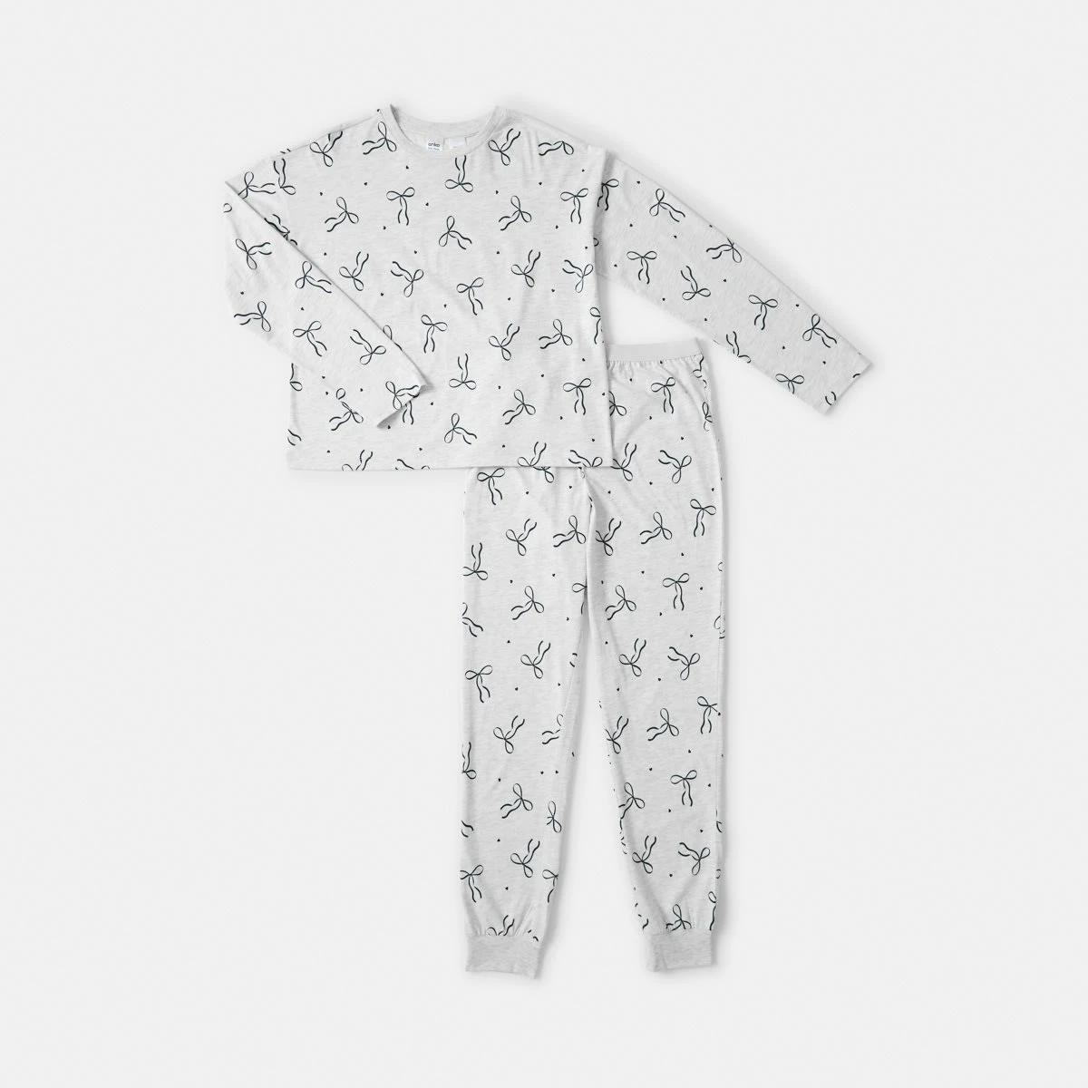 5 Long Sleeve Jersey Pyjama Set Wht Bow, 5 of 8