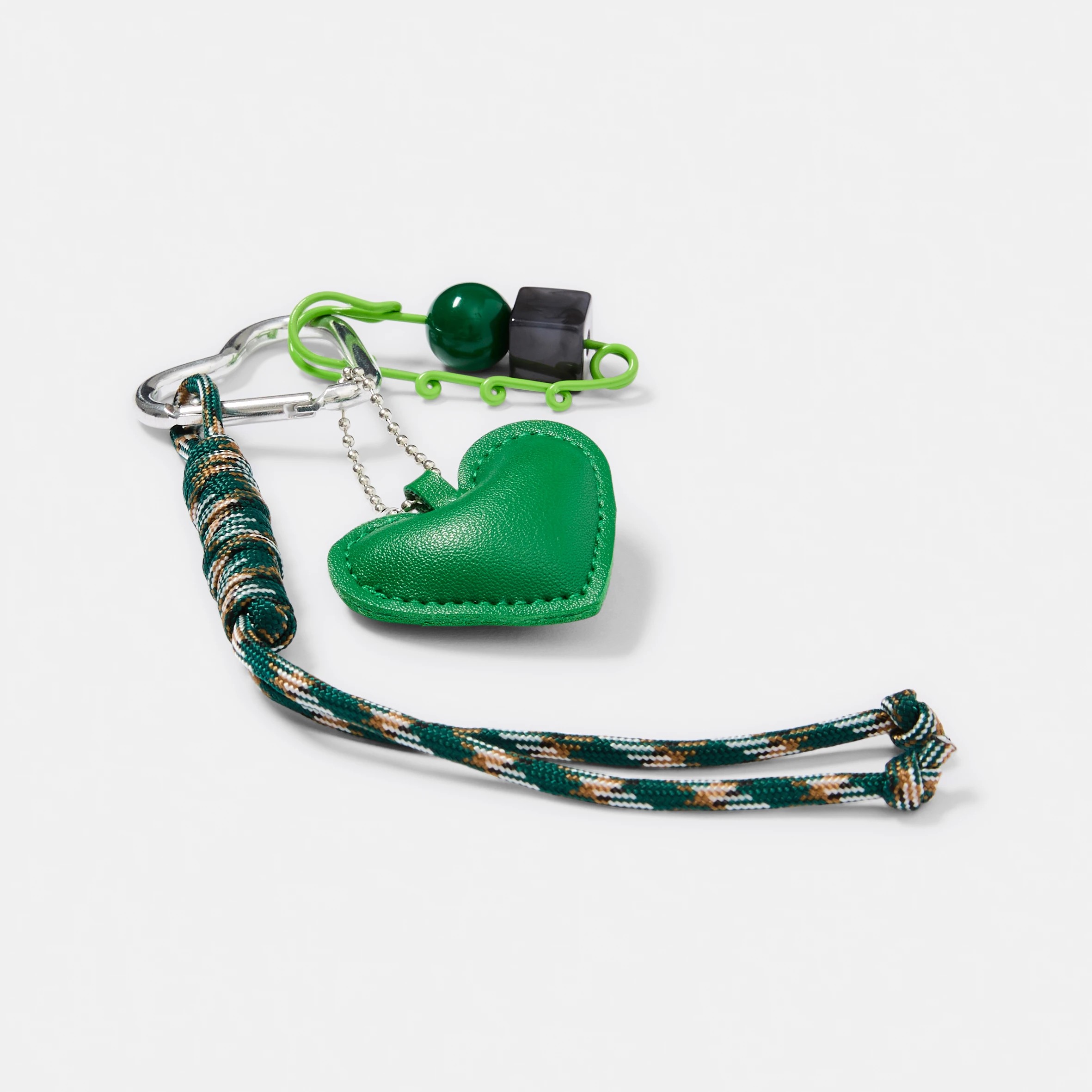 2 PU Heart Bead Charm Keyring - Green and Silver Tone, 2 of 3