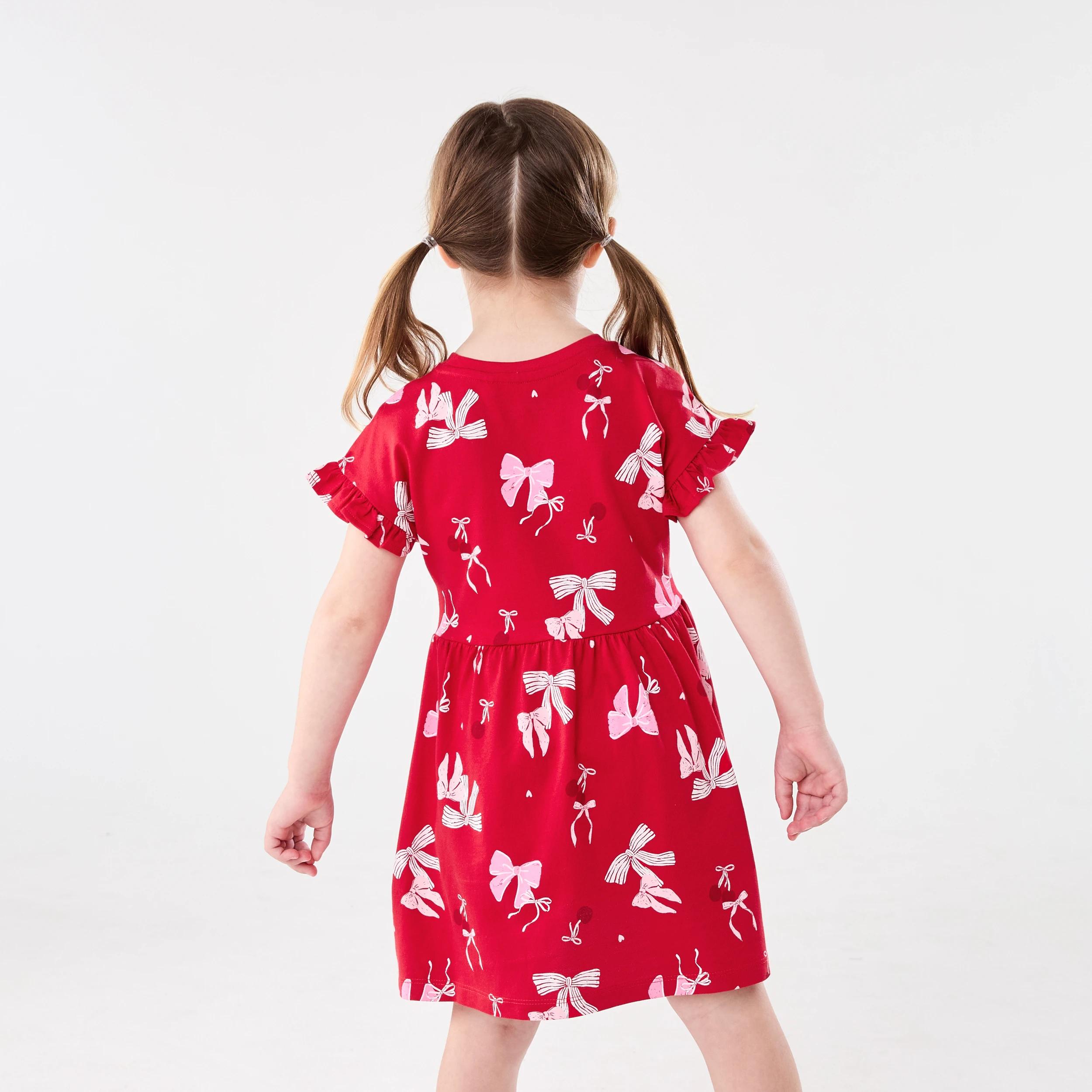 2 Christmas Print Jersey Dress Red Bows, 2 of 9