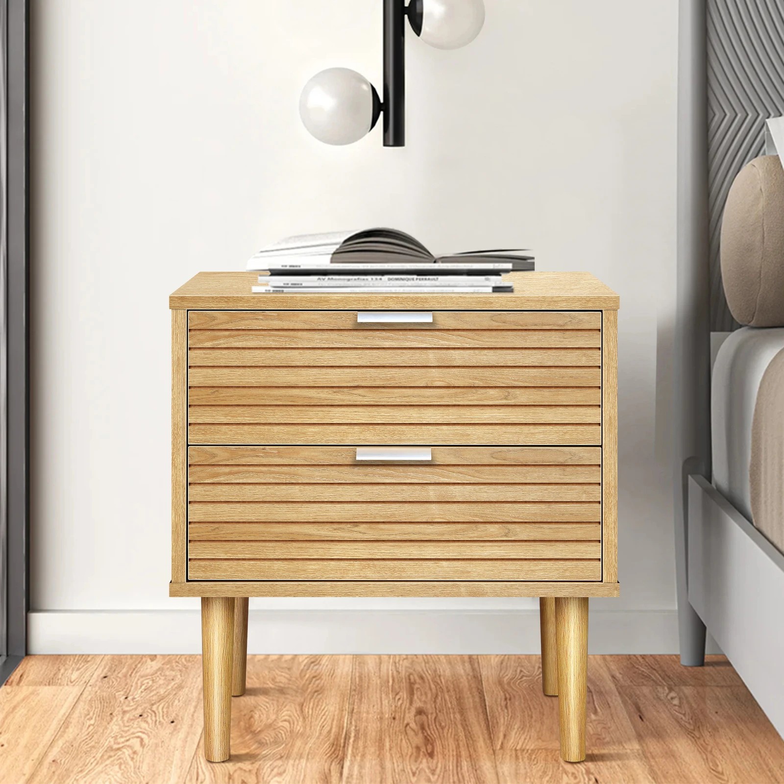 10 Alfordson Bedside Table Nightstand Side Storage Cabinet Slatted Drawer - Oak, 10 of 10