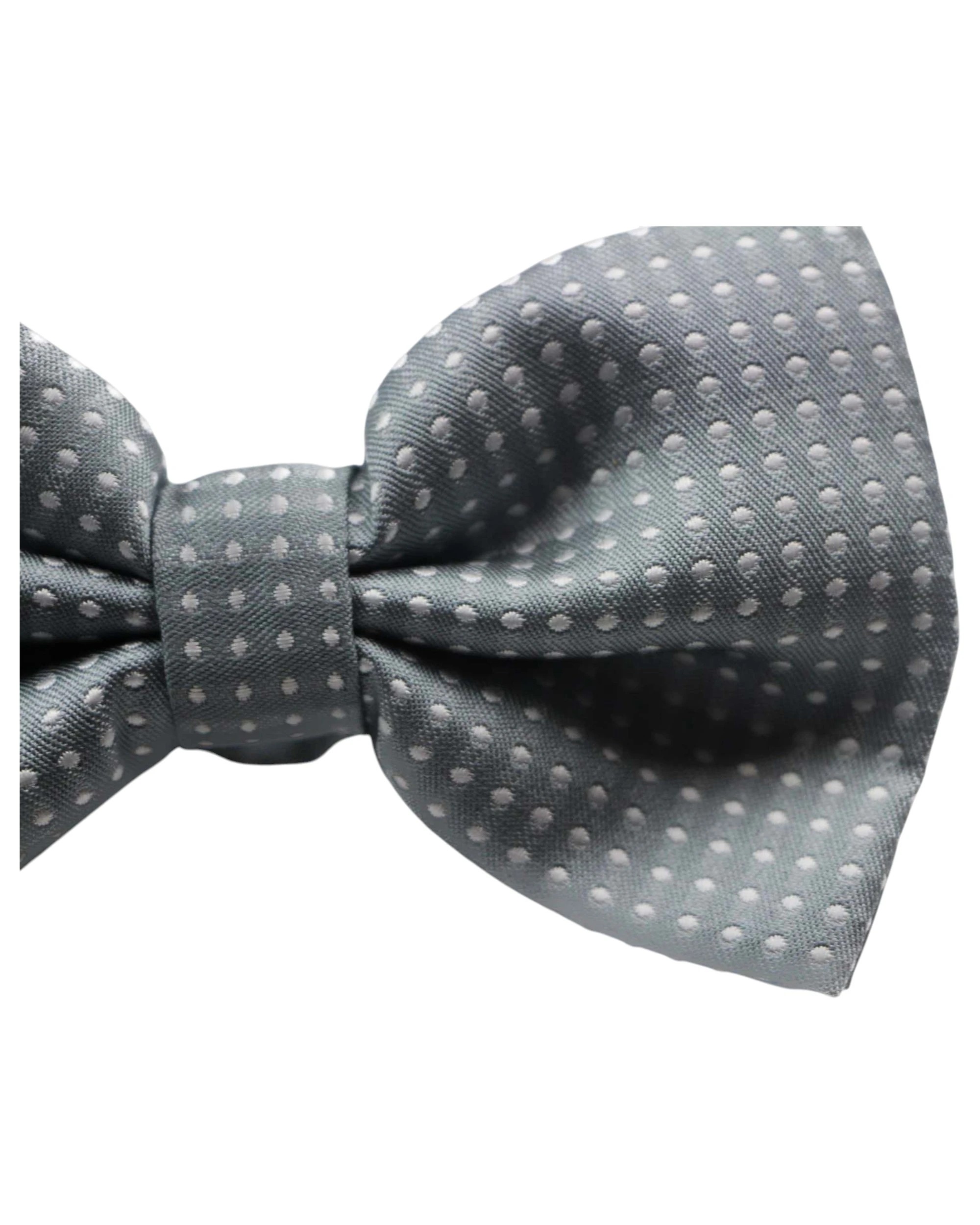 3 Zasel Mens Grey Plain Coloured Bow Tie With White Polka Dots, 3 of 3