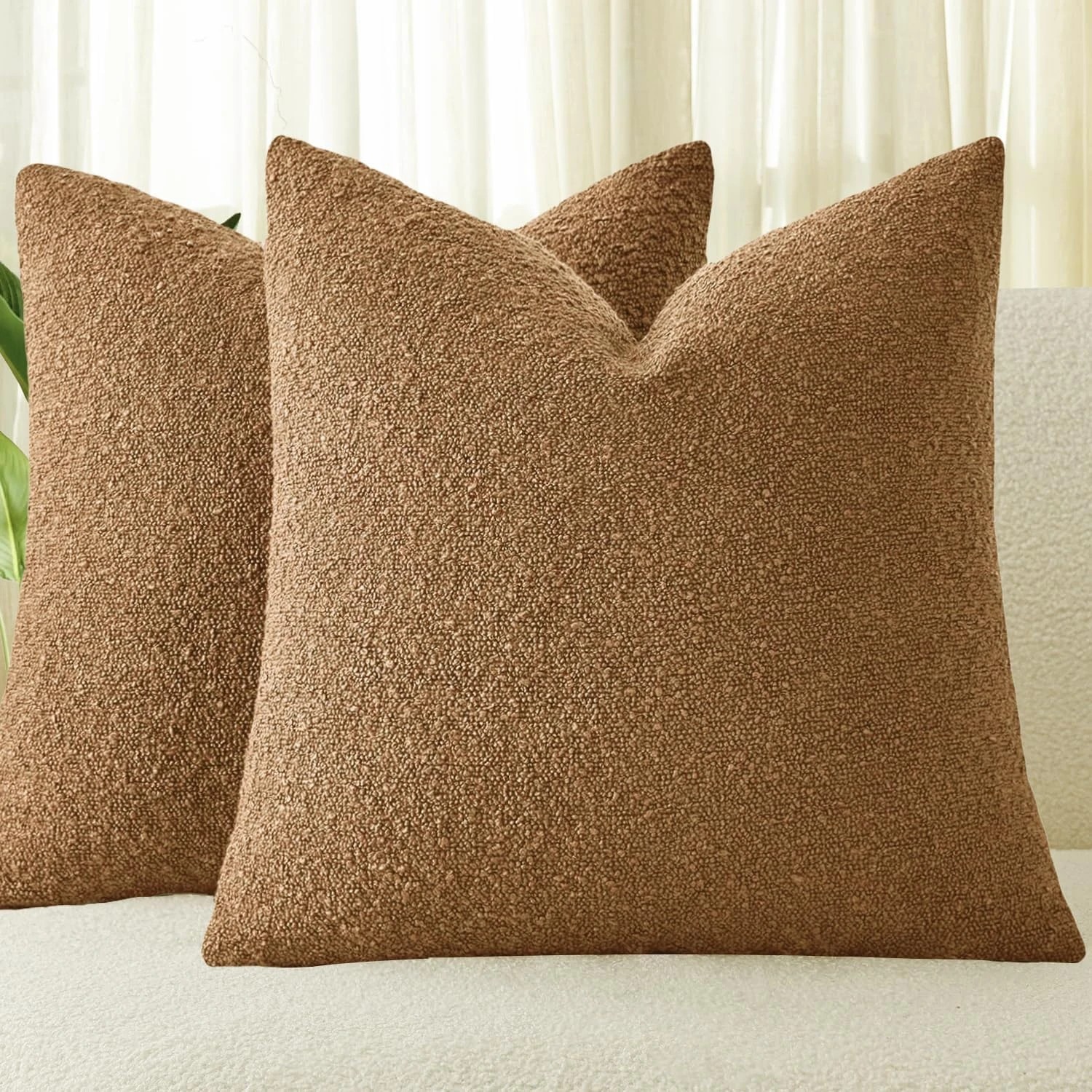 1 Gioia Casa 2-Pack Bouclé Cushion Covers 45x45cm - Caramel, 1 of 4