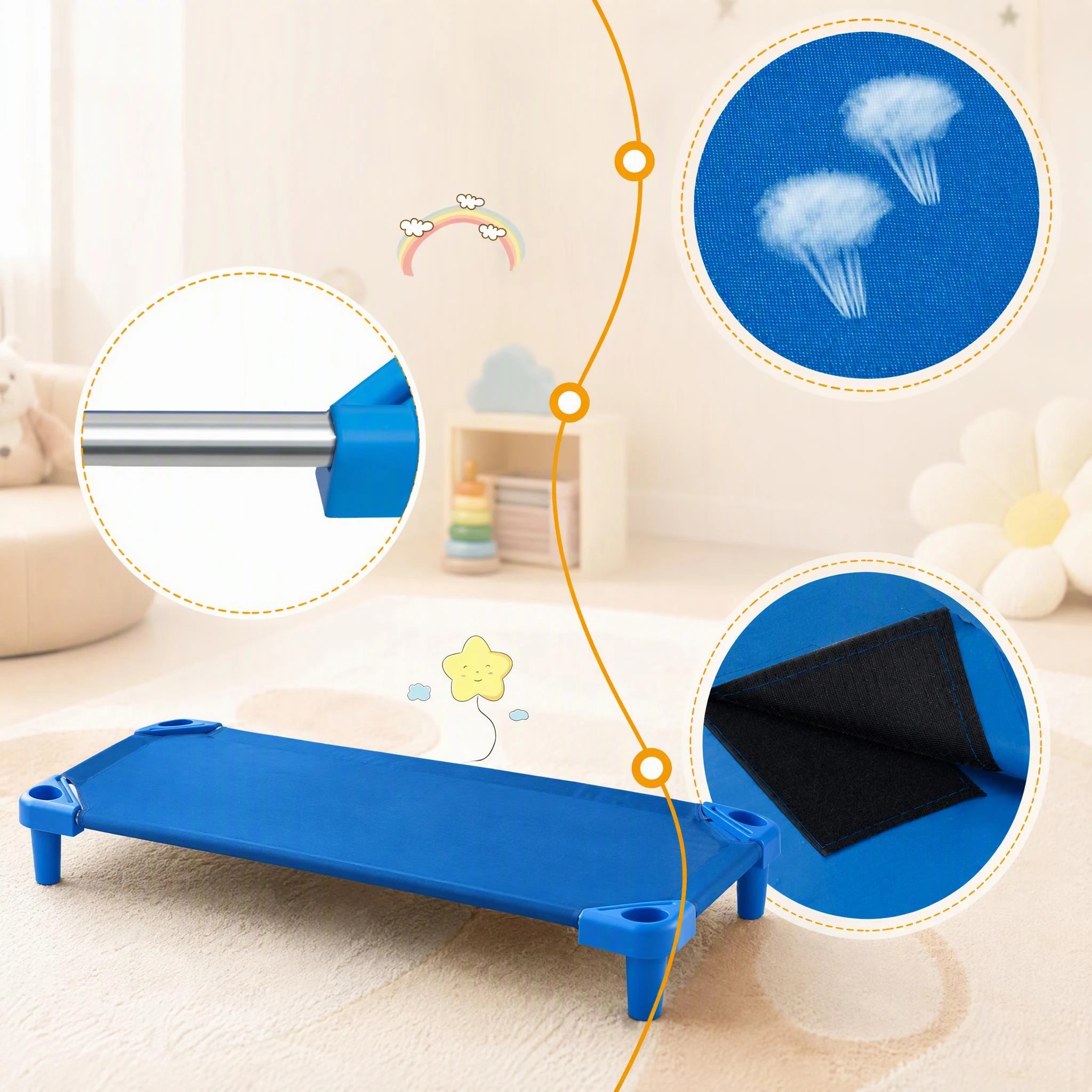 4 Costway 6PCS Stackable Naptime Cot 130x57cm Sleeping Daycare Rest Mat - Blue, 4 of 7