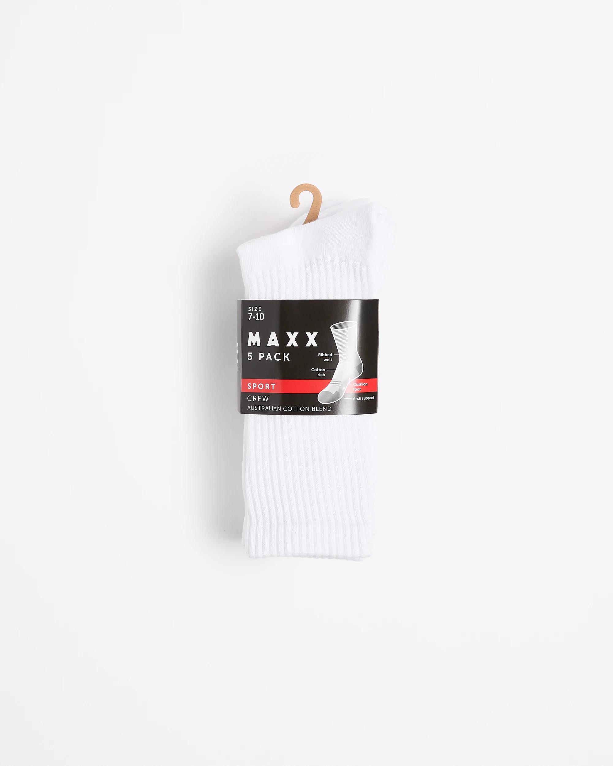 3 Australian Cotton Blend 5 Pack Sport Crew Cut Socks - Maxx WHITE, 3 of 3