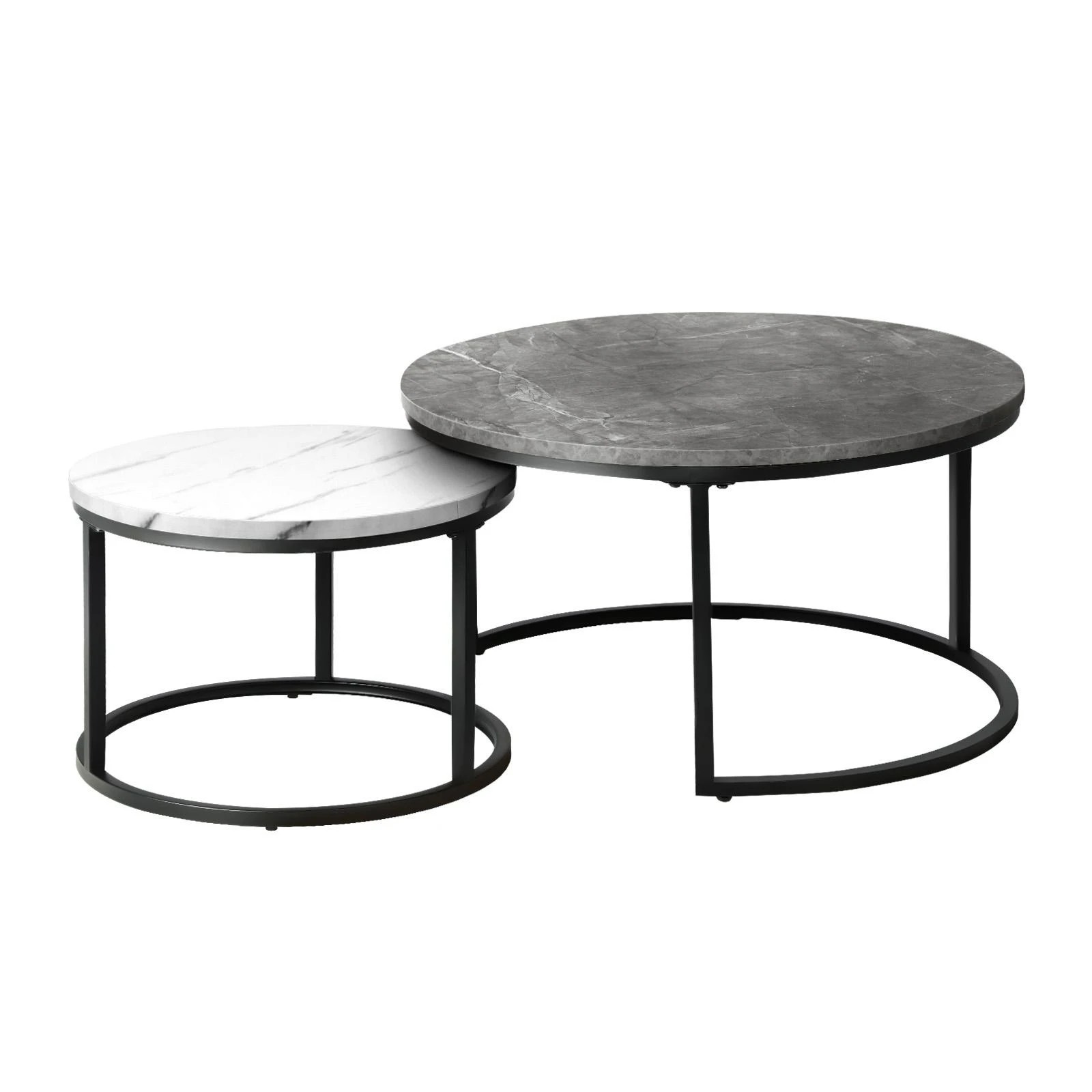 1 Oikiture Set Of 2 Coffee Table Round Marble-like Nesting Side Tables
 - Multi, 1 of 10