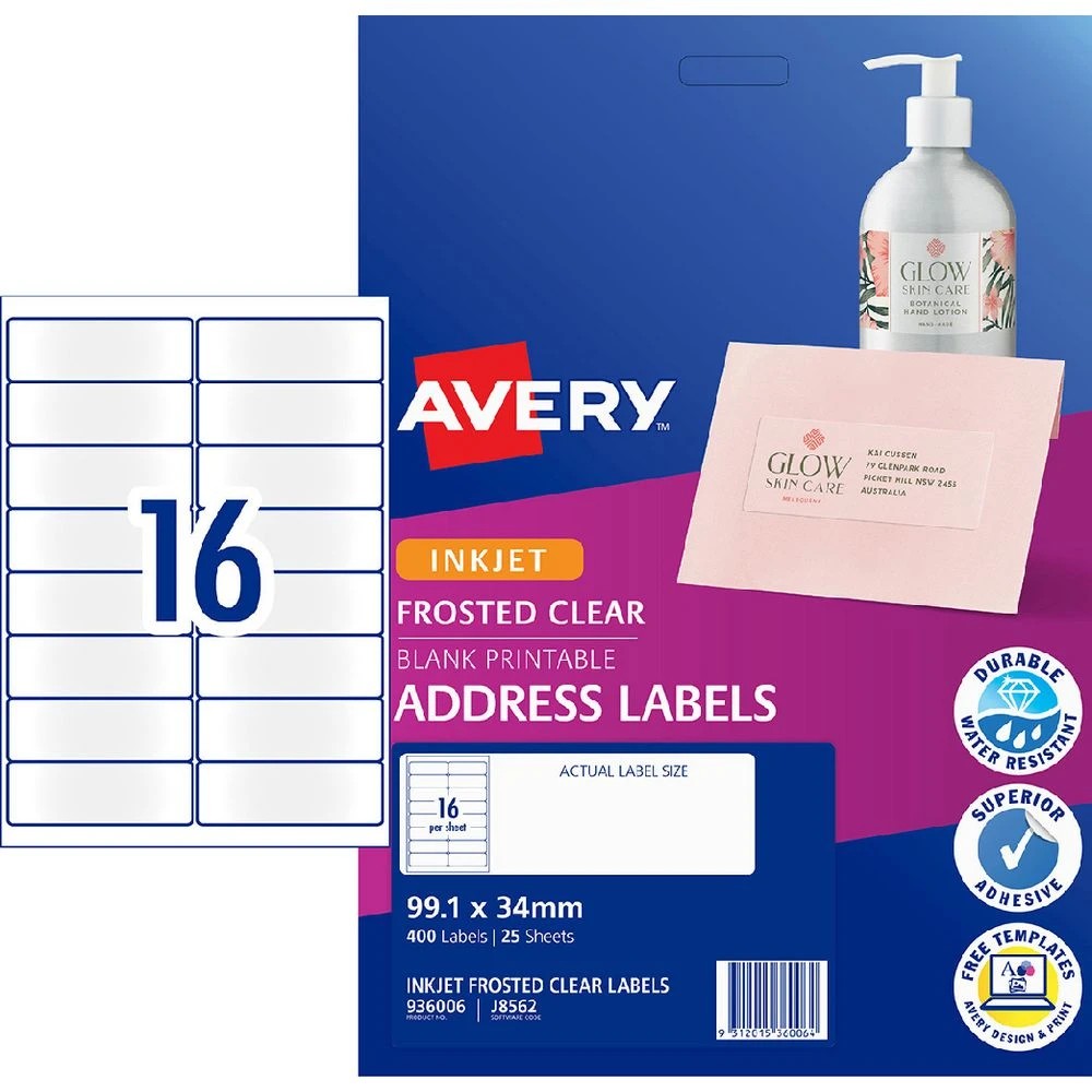 1 Avery Inkjet Mailing Labels Clear 25 Sheets 16 Per Page, 1 of 4