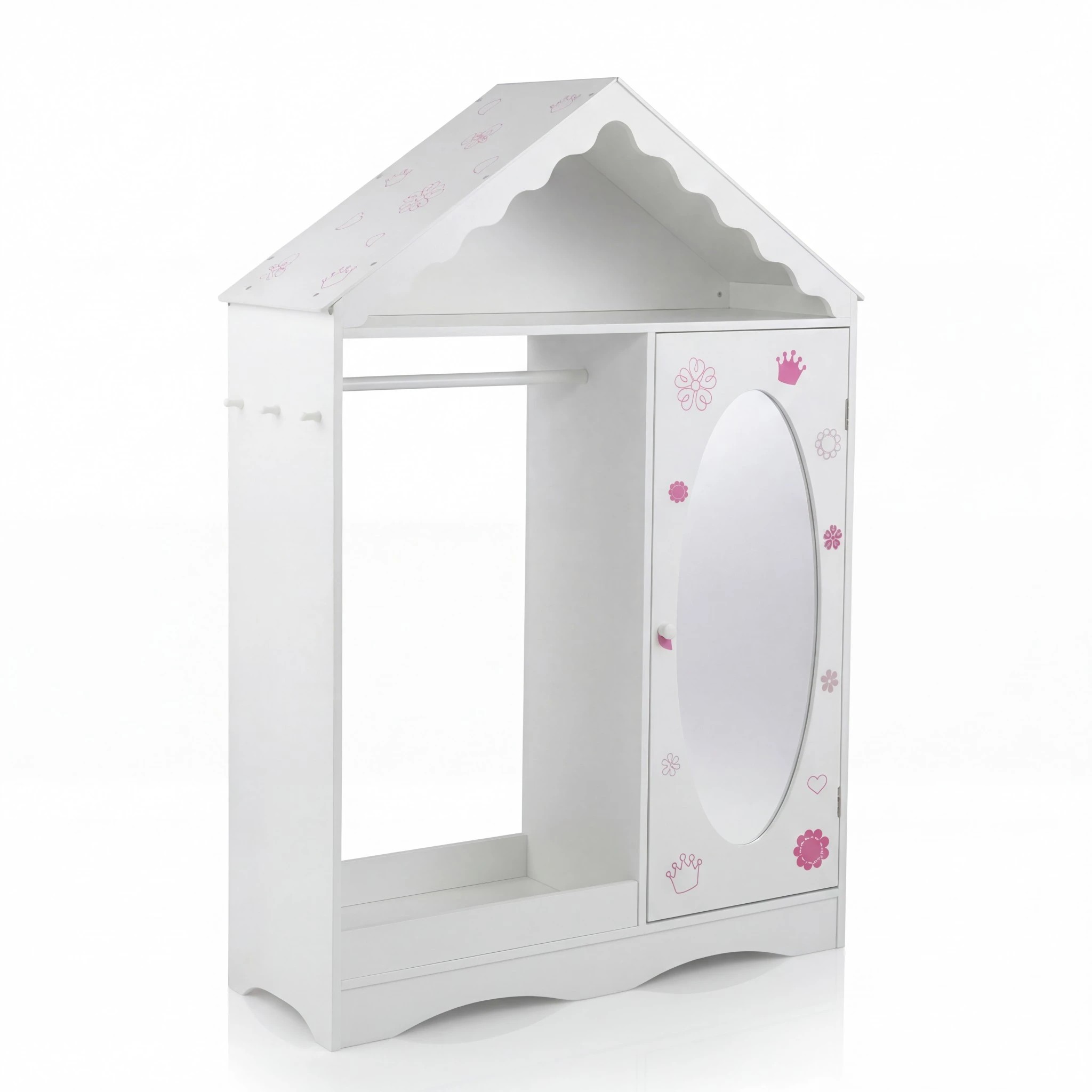 1 Costway Mirror Clothes Rack Wardrobe Hanging Coat Stand Cabinet - White, 1 of 2