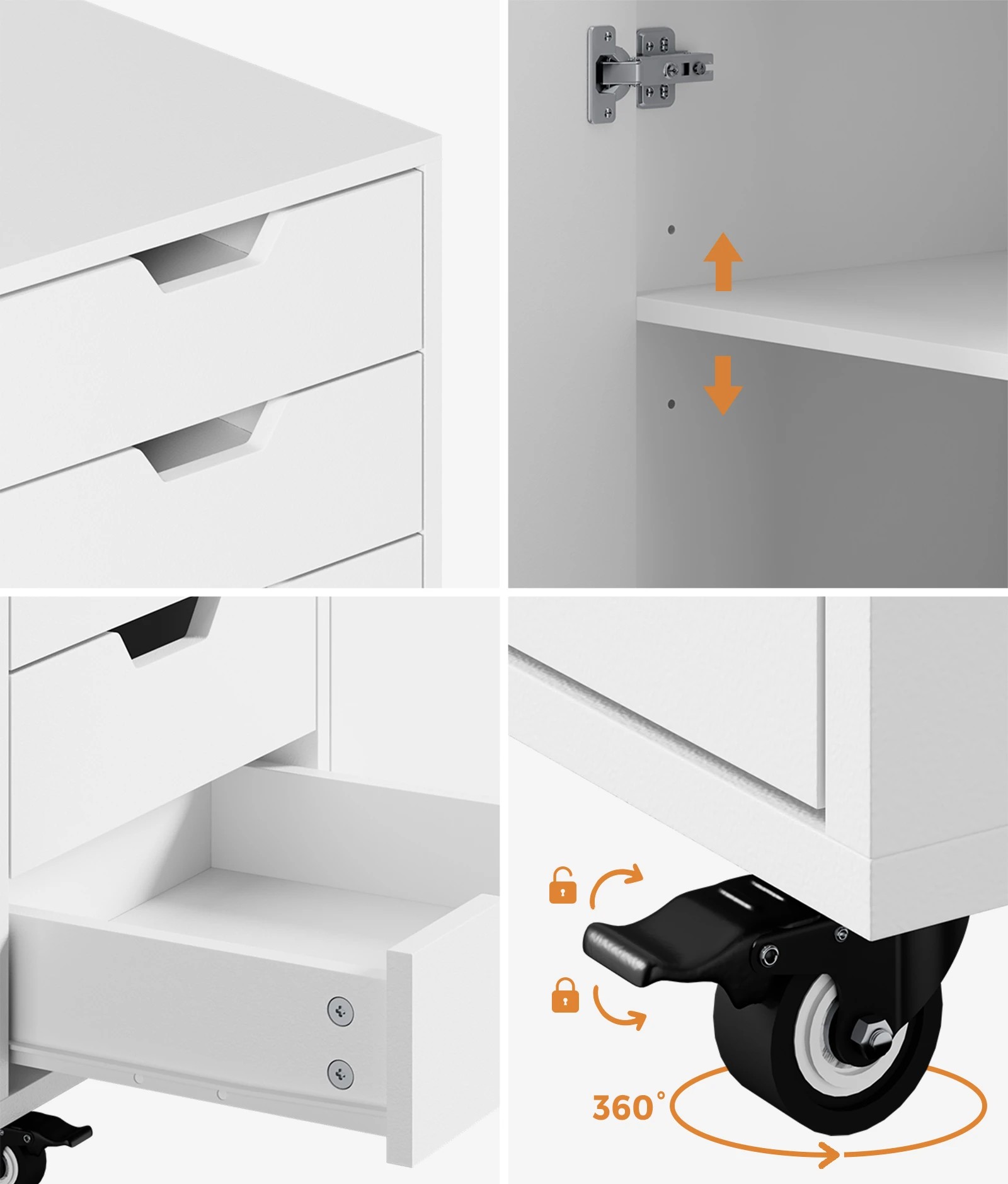 4 Oikiture Filing Cabinet 1 Door 5 Drawer Mobile Office Storage Cabinet - White, 4 of 7