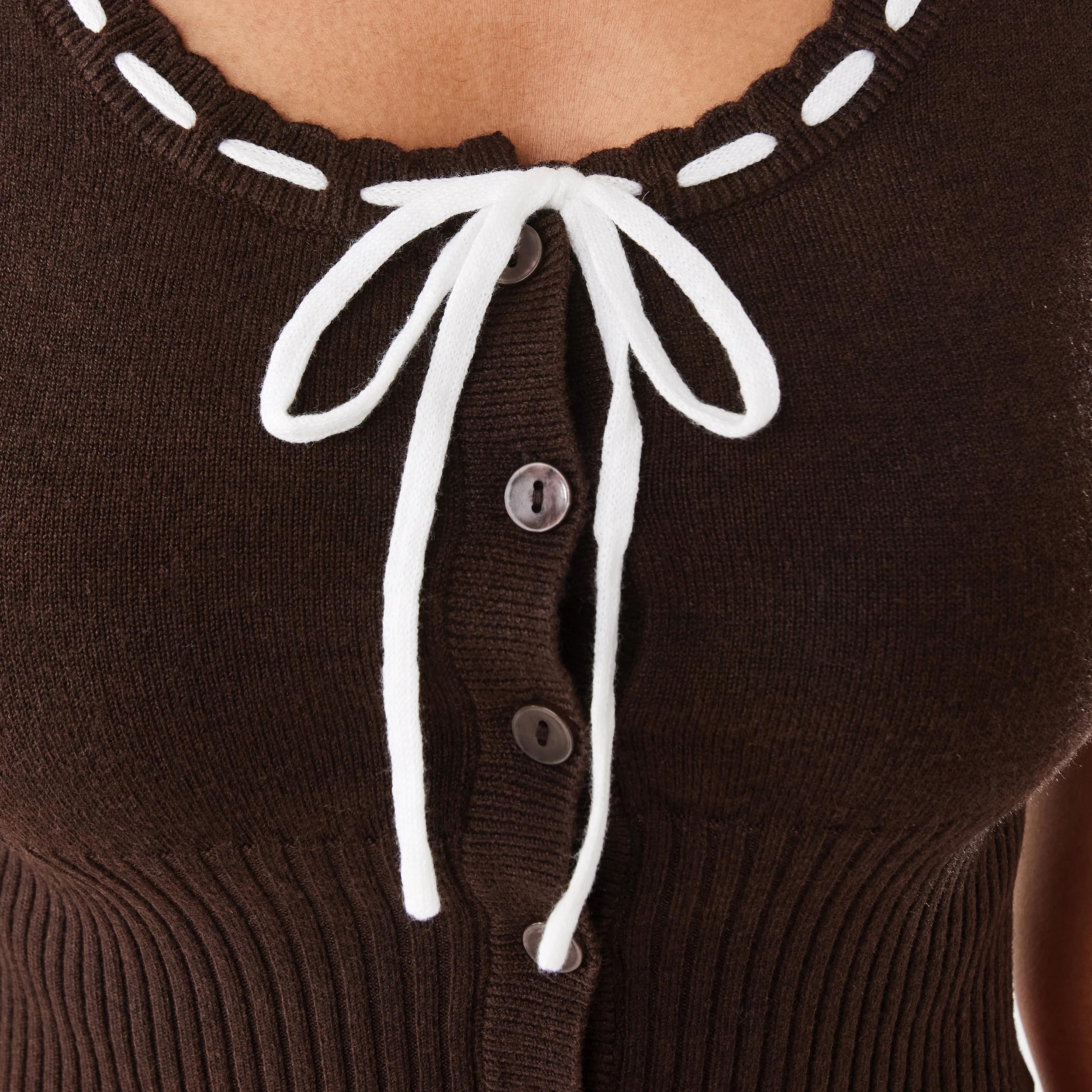 9 Short Sleeve Ribbon Detail Cardigan Melt Brown, 9 of 9