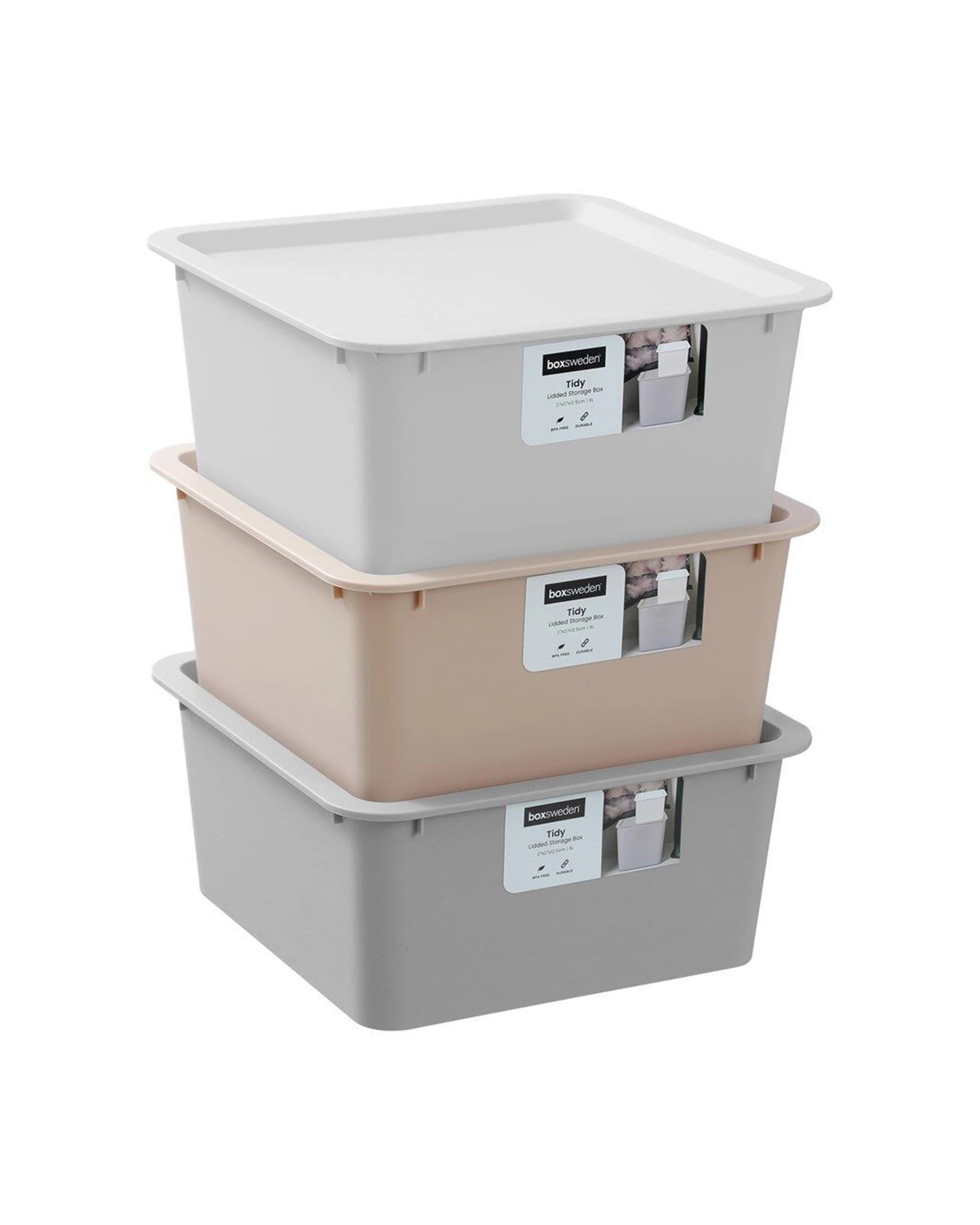3 Boxsweden 12PK Stackable Square Tidy Storage Box With Lid 27cm 6L - Assorted, 3 of 9
