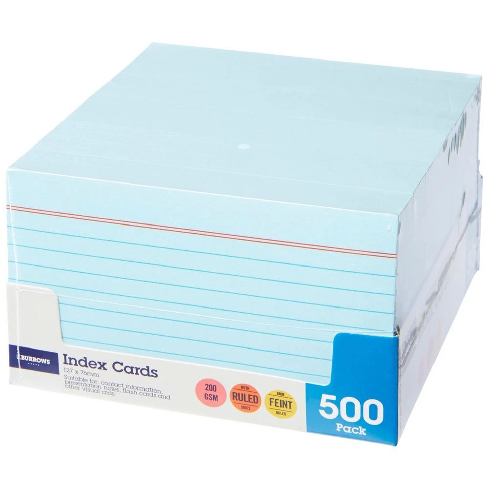 1 J.Burrows Index Cards Ruled 127 x 76mm Blue 500 Pack, 1 of 1