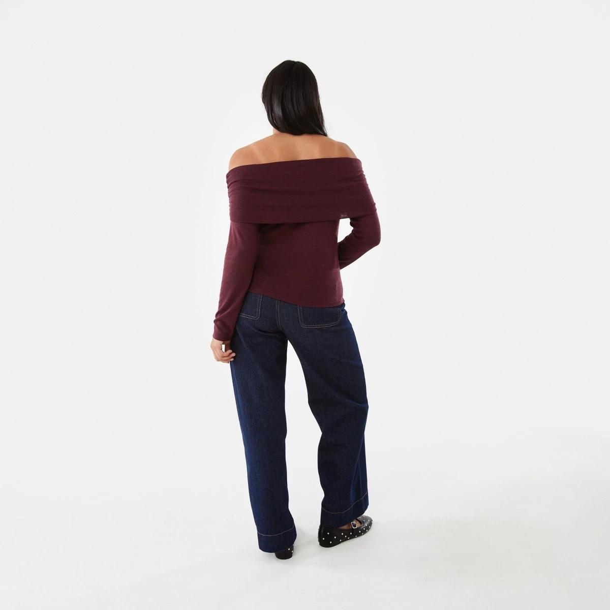 4 Long Sleeve Off Shoulder Top Burgundy, 4 of 7