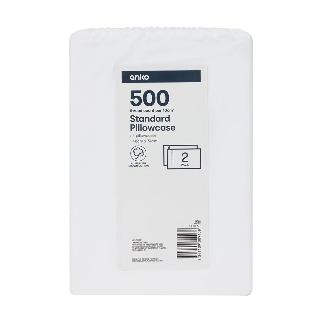 5 2 Pack 500 Thread Count Australian Grown Cotton Standard Pillowcases - White, 5 of 5