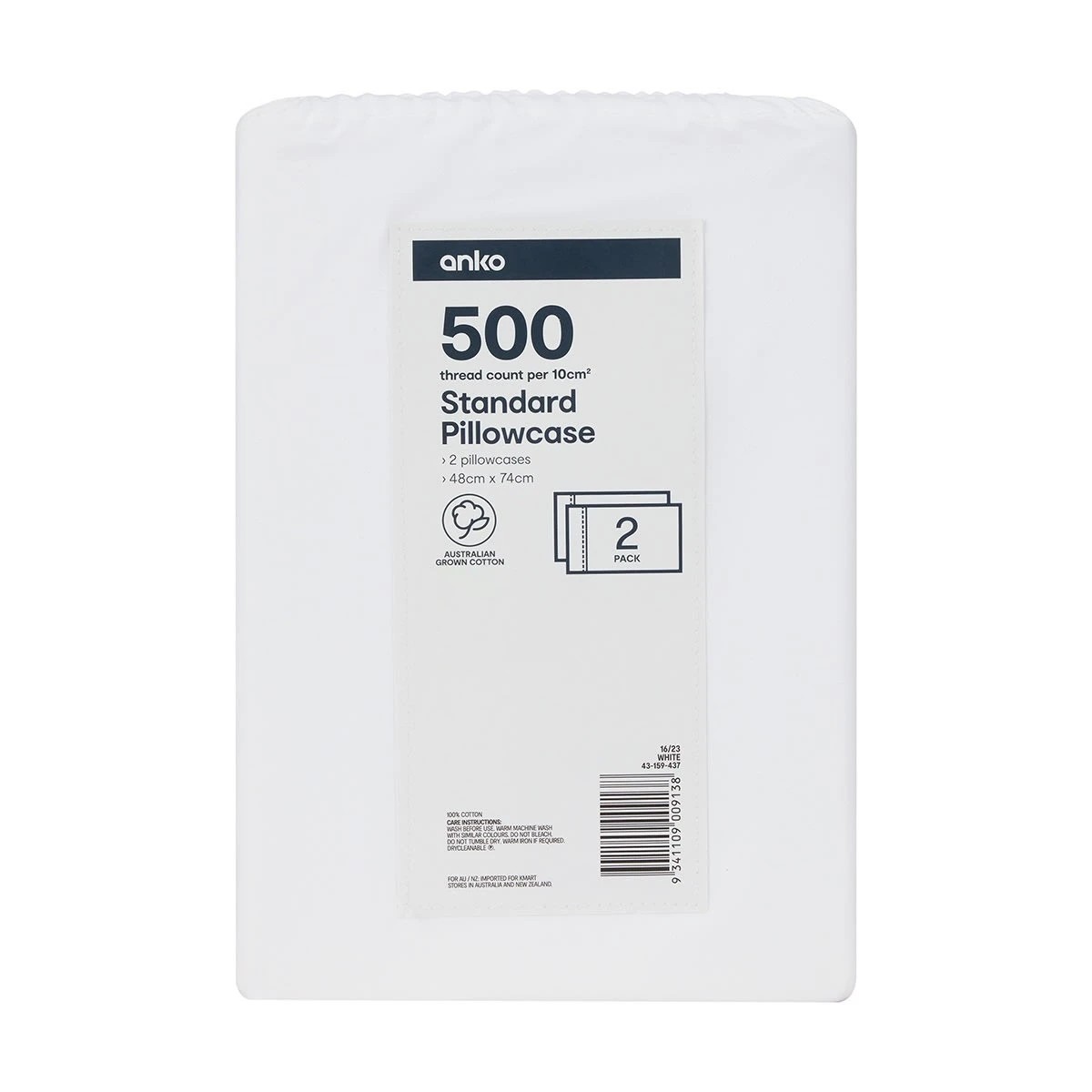 5 2 Pack 500 Thread Count Australian Grown Cotton Standard Pillowcases - White, 5 of 5