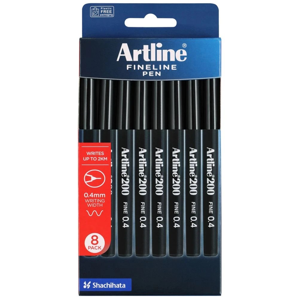 1 Artline 200 Fineliner Pens Black 8 Pack, 1 of 1