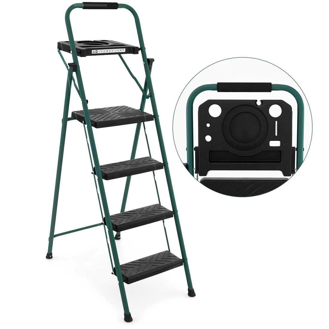 1 Costway 4-Steps Folding Ladder w/Tool Platform Portable Step Stool, 1 of 2