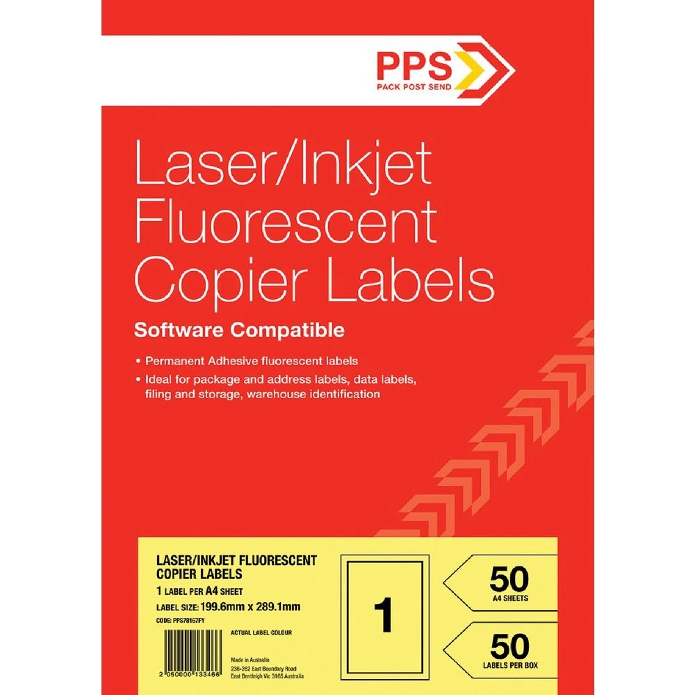 1 PPS 1UP Inkjet Laser Fluoro Yellow Labels 50 Sheets, 1 of 1