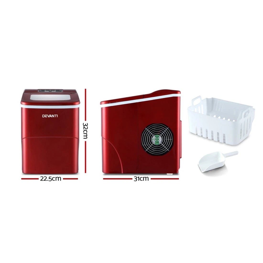2 Devanti 12kg Ice Maker Machine - Red, 2 of 8