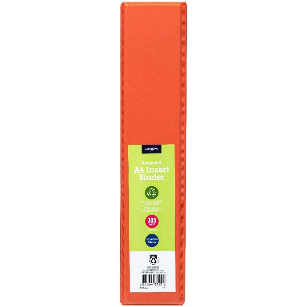 2 J.Burrows Insert Binder A4 3 D-Ring 38mm Orange, 2 of 6