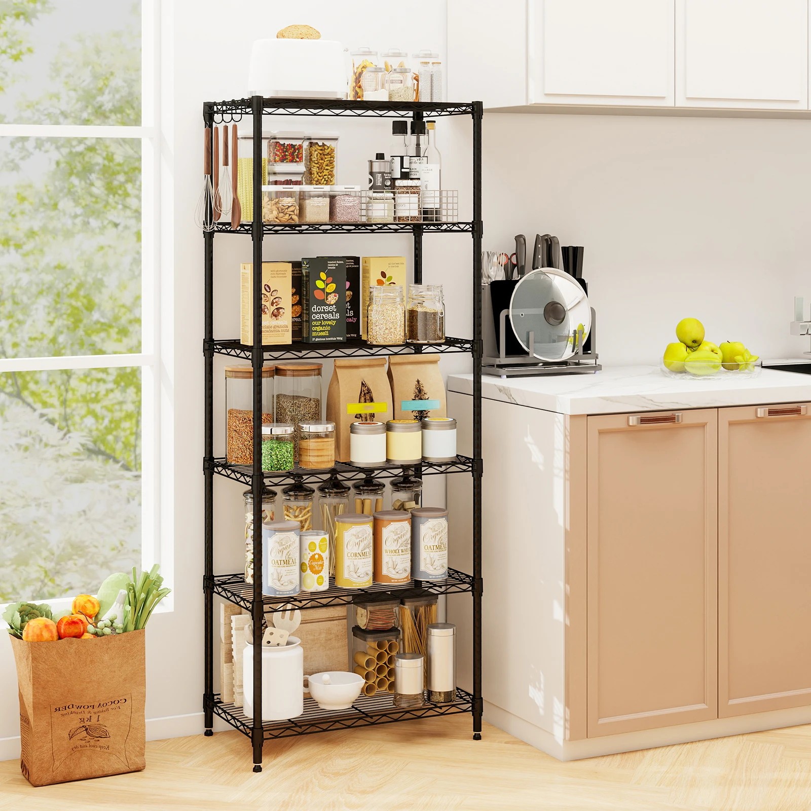 2 Costway 6-Tier Wire Shelving Unit Adjustable Heavy-Duty Metal Storage Shelves w/4 Hooks, 2 of 5