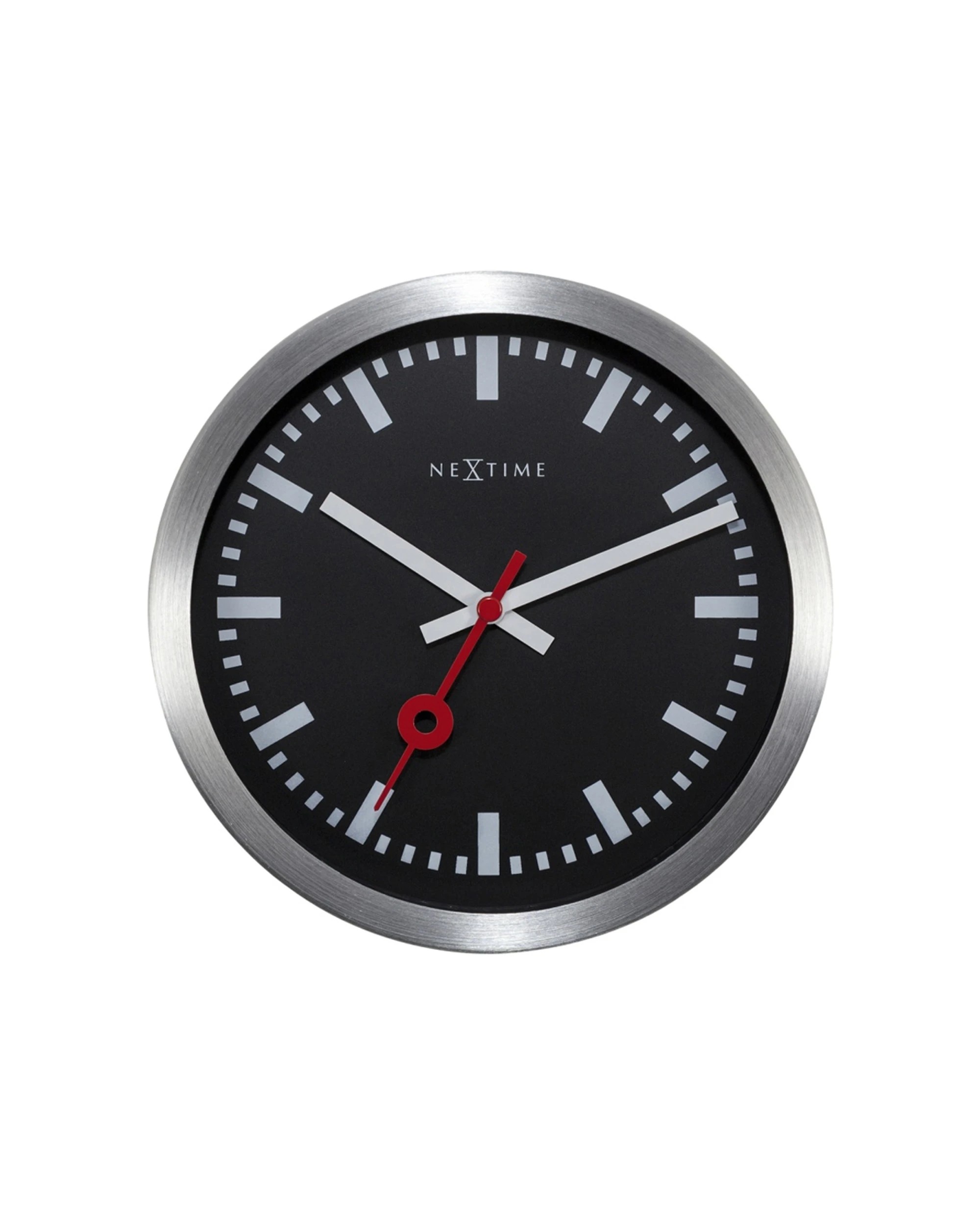 1 NEXTIME Station Stripe 19cm Wall Clock Silent Sweep Movement Glass Lens - Black, 1 of 5