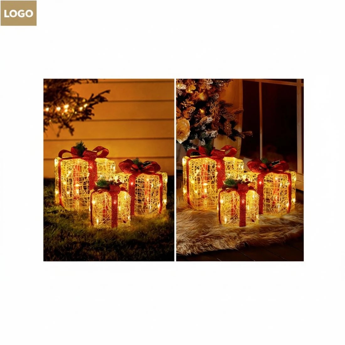 6 Jingle Jollys Christmas Lights Gift Box Set 3 PCS Set 48 LED Decorations - Gold, 6 of 7