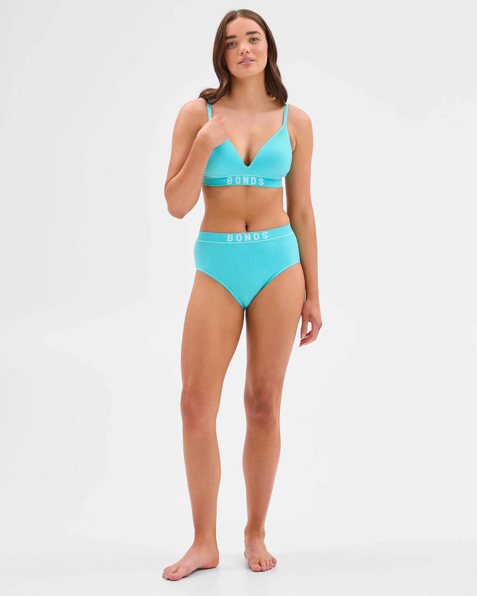 2 Womens Retro Rib T-Shirt Crop Bra - Bonds BLUE LAGOON, 2 of 5