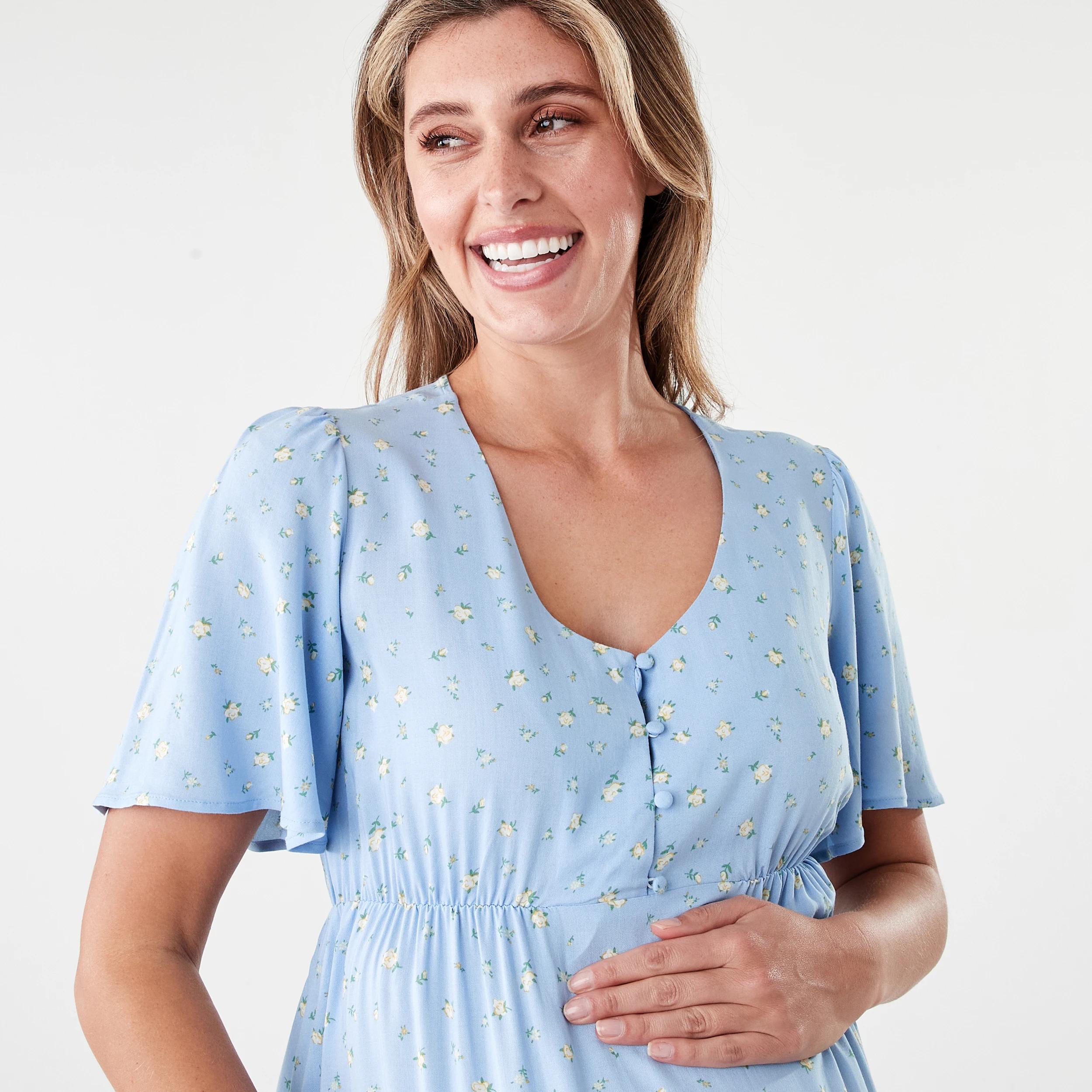 4 Maternity Short Sleeve Tea Dress Blue Ditsy, 4 of 6