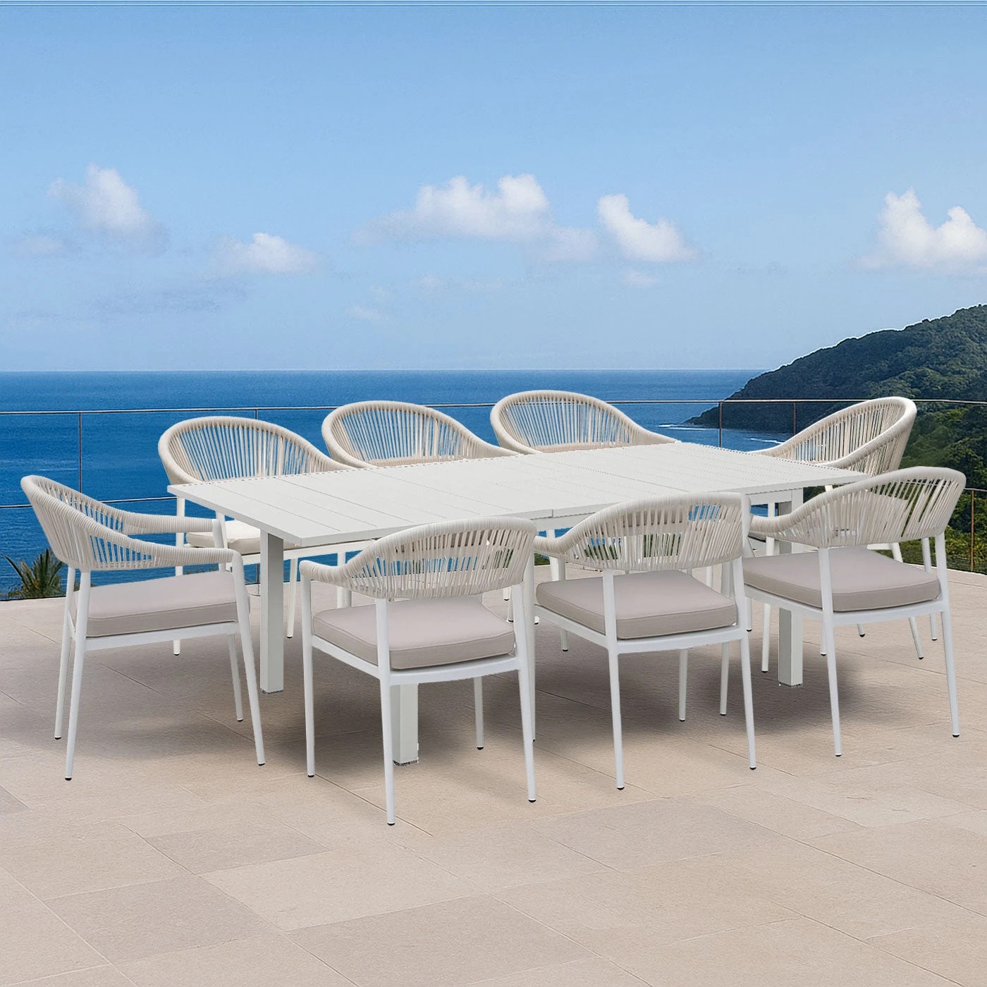 2 Moda Living Mornington 9-Piece White Outdoor Dining Set with Fraser Chairs - White, 2 of 10