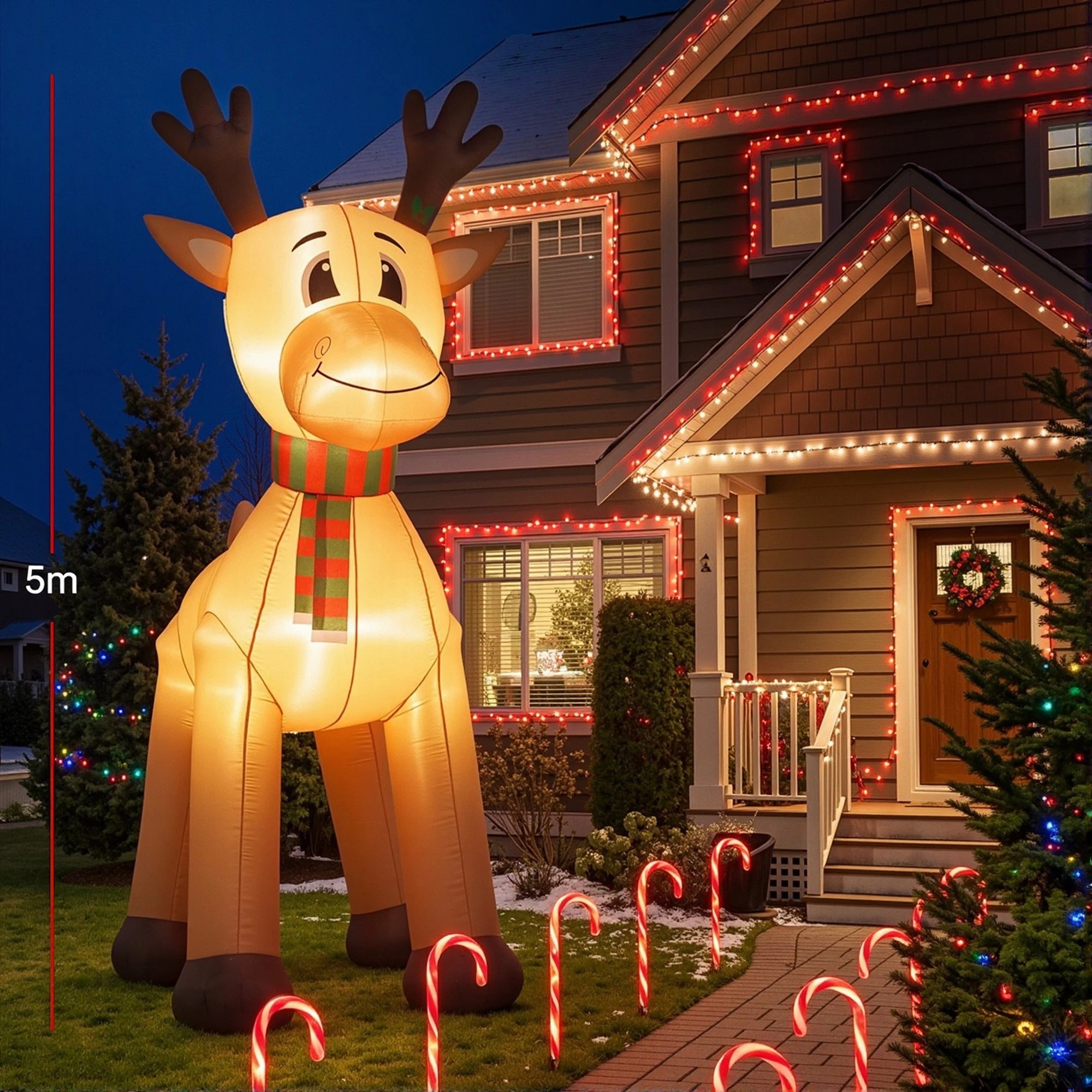 2 Jingle Jollys Christmas Inflatable Reindeer 5M Illuminated Decorations - Multi, 2 of 8