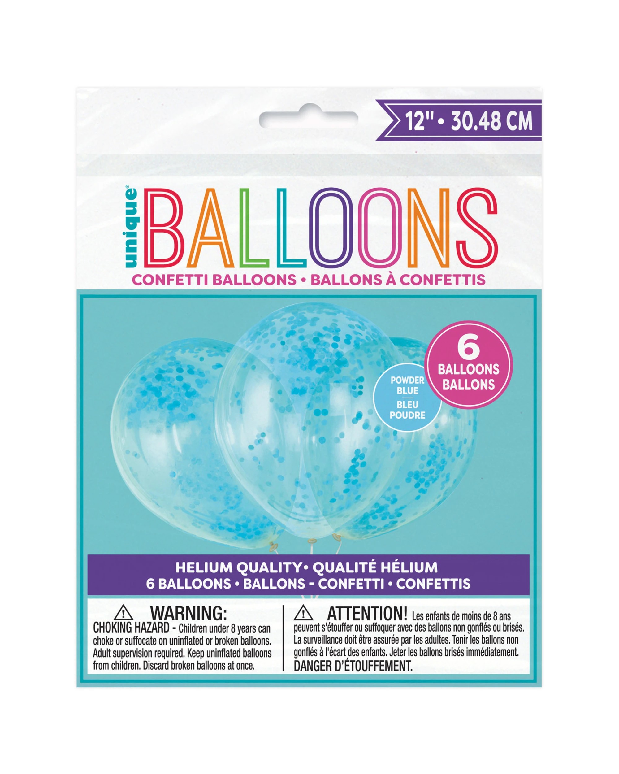 2 Unique Light Blue Pre-filled Confetti Balloons Pack of 6 - Light Blue, 2 of 2