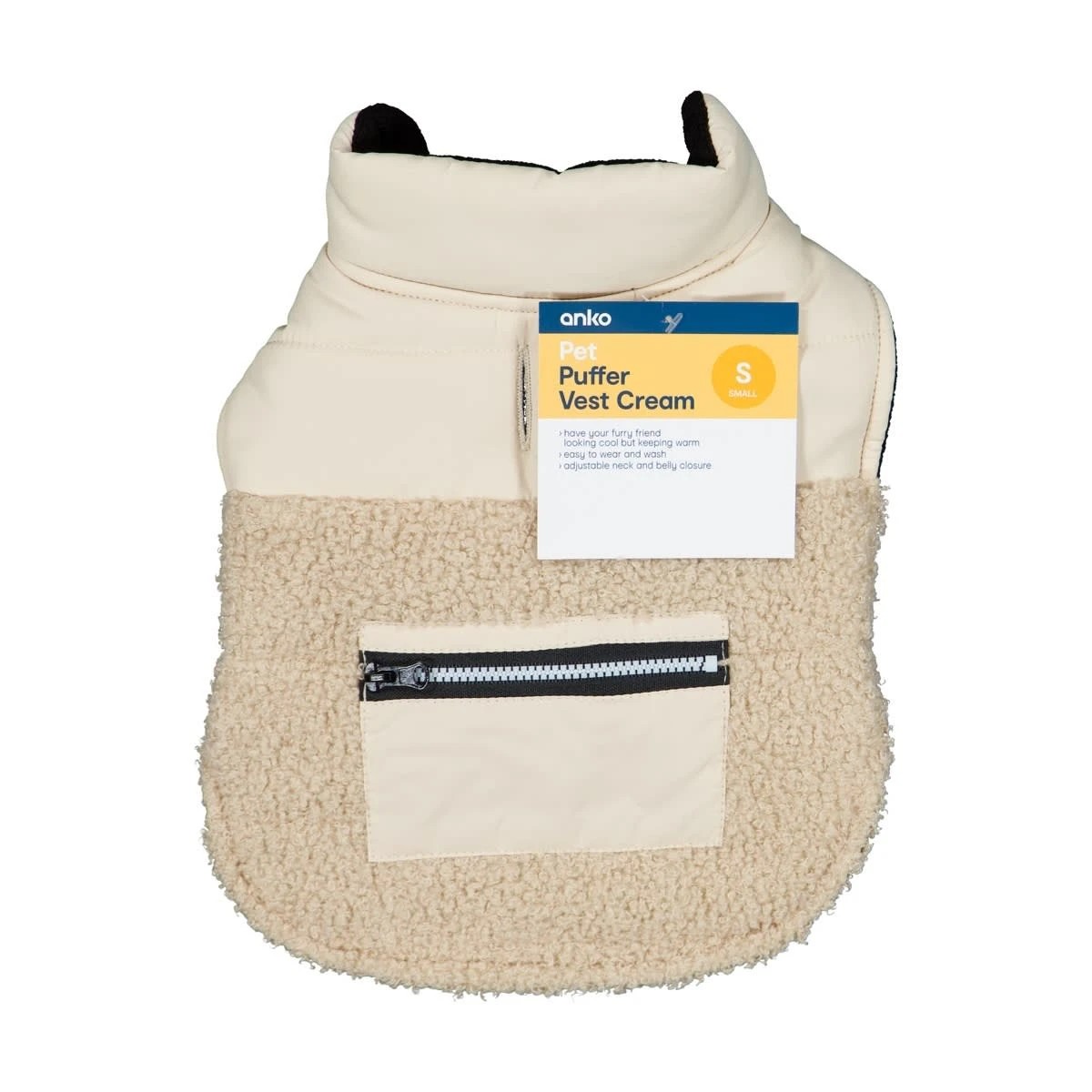 10 Pet Puffer Vest - Small, Cream, 10 of 10